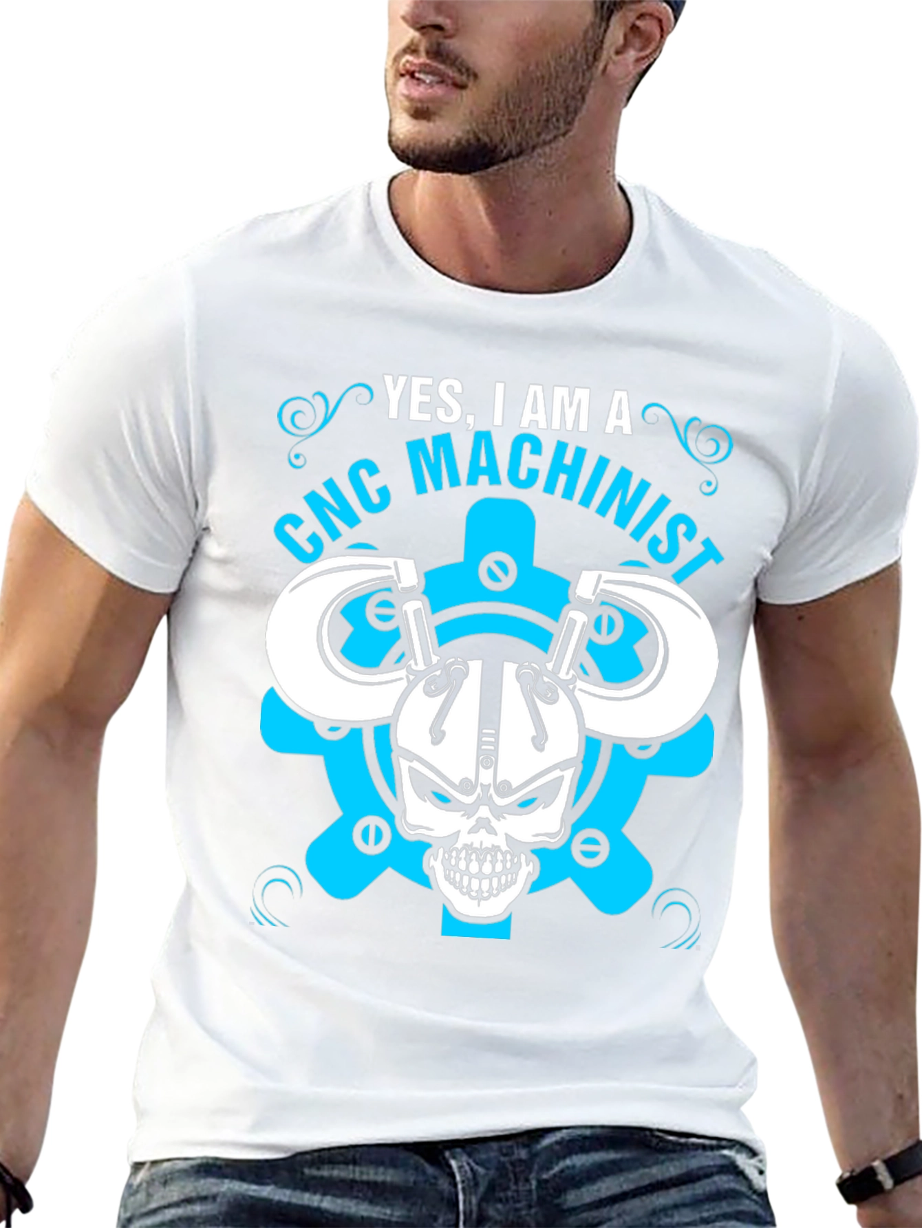 CNC Machinist T-Shirt - Skull & Gears Design