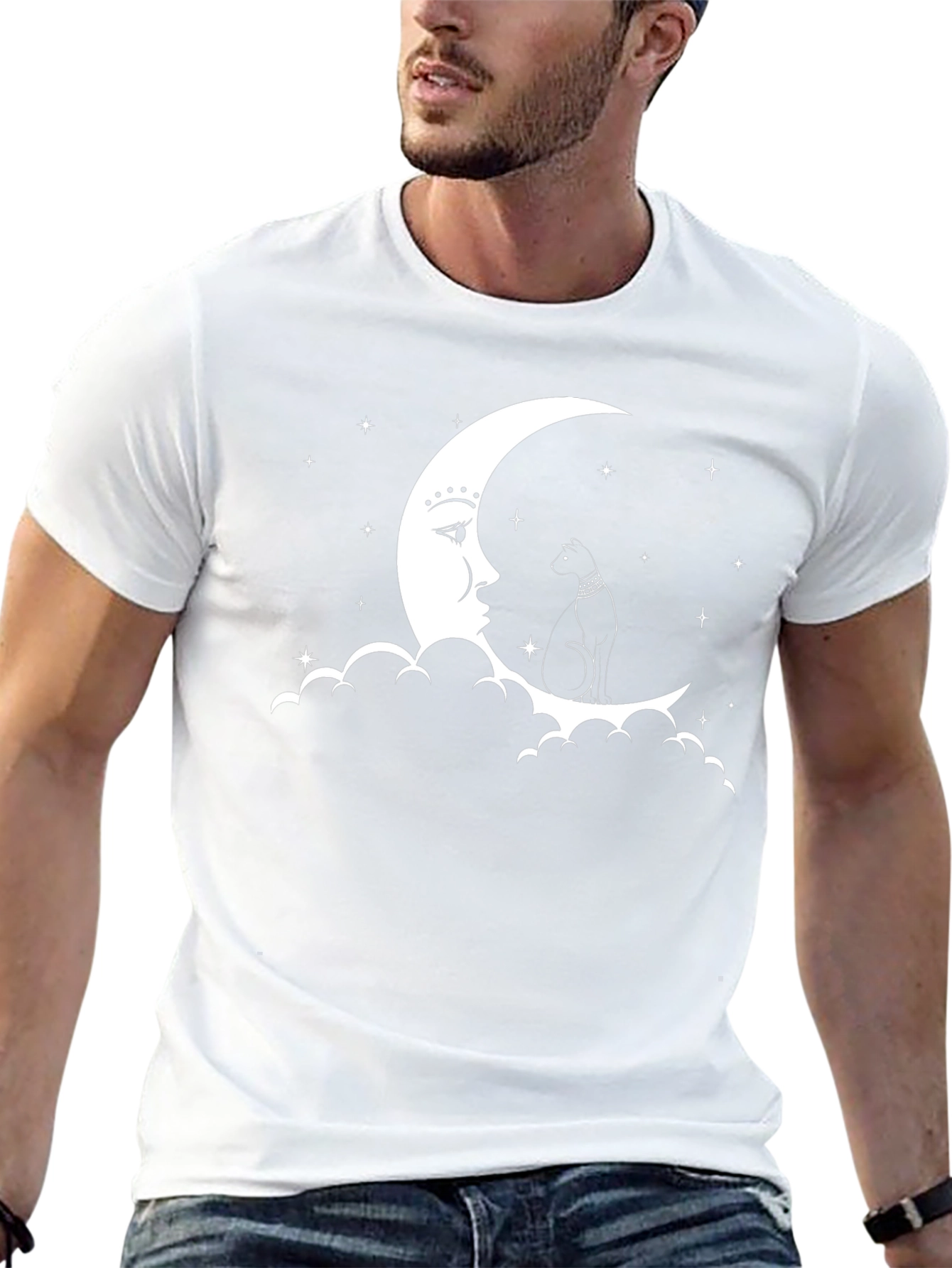 Celestial Cat T-Shirt - Moon & Stars