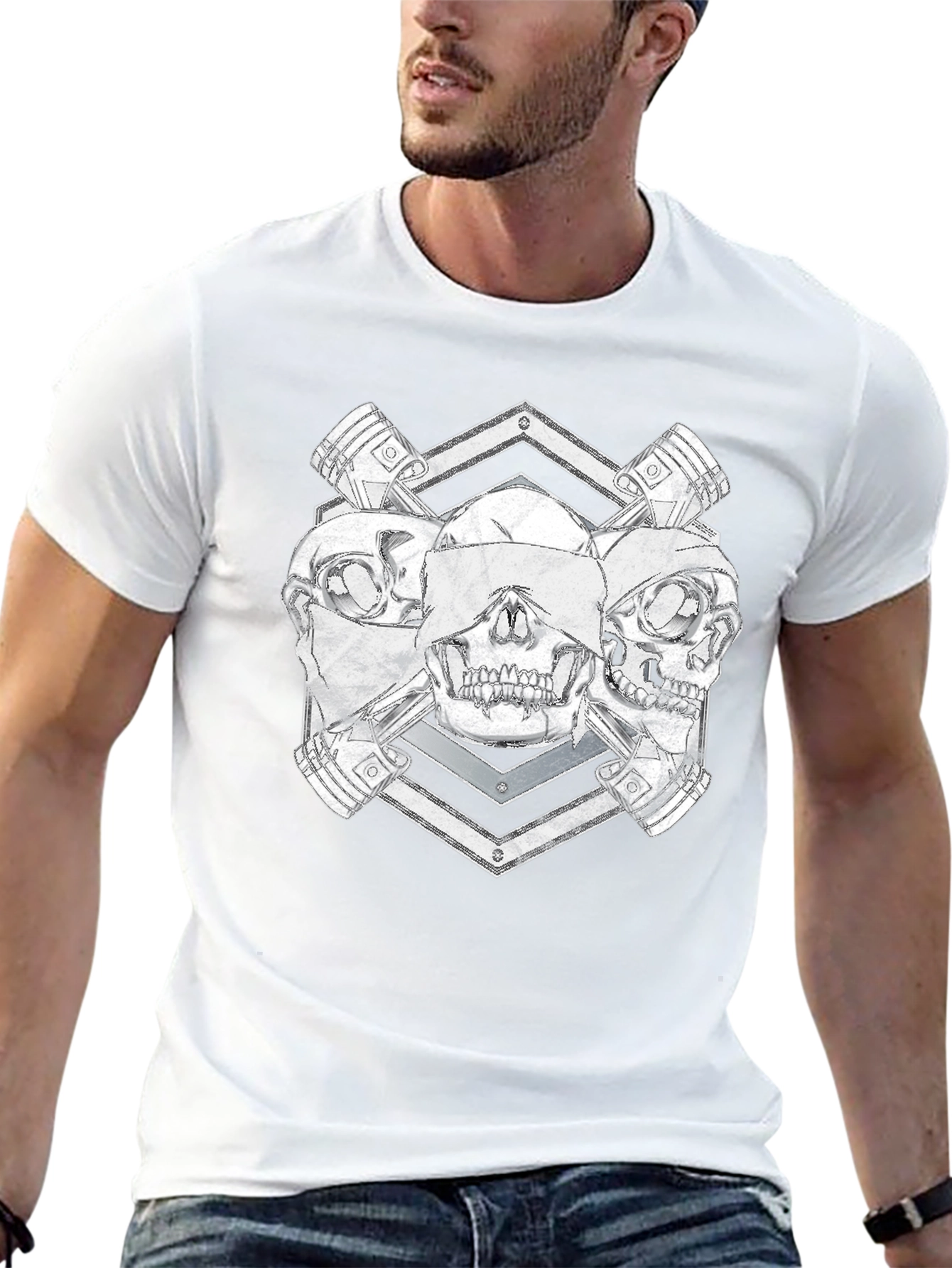Skull and Pistons Graphic Tee - Rocker Style