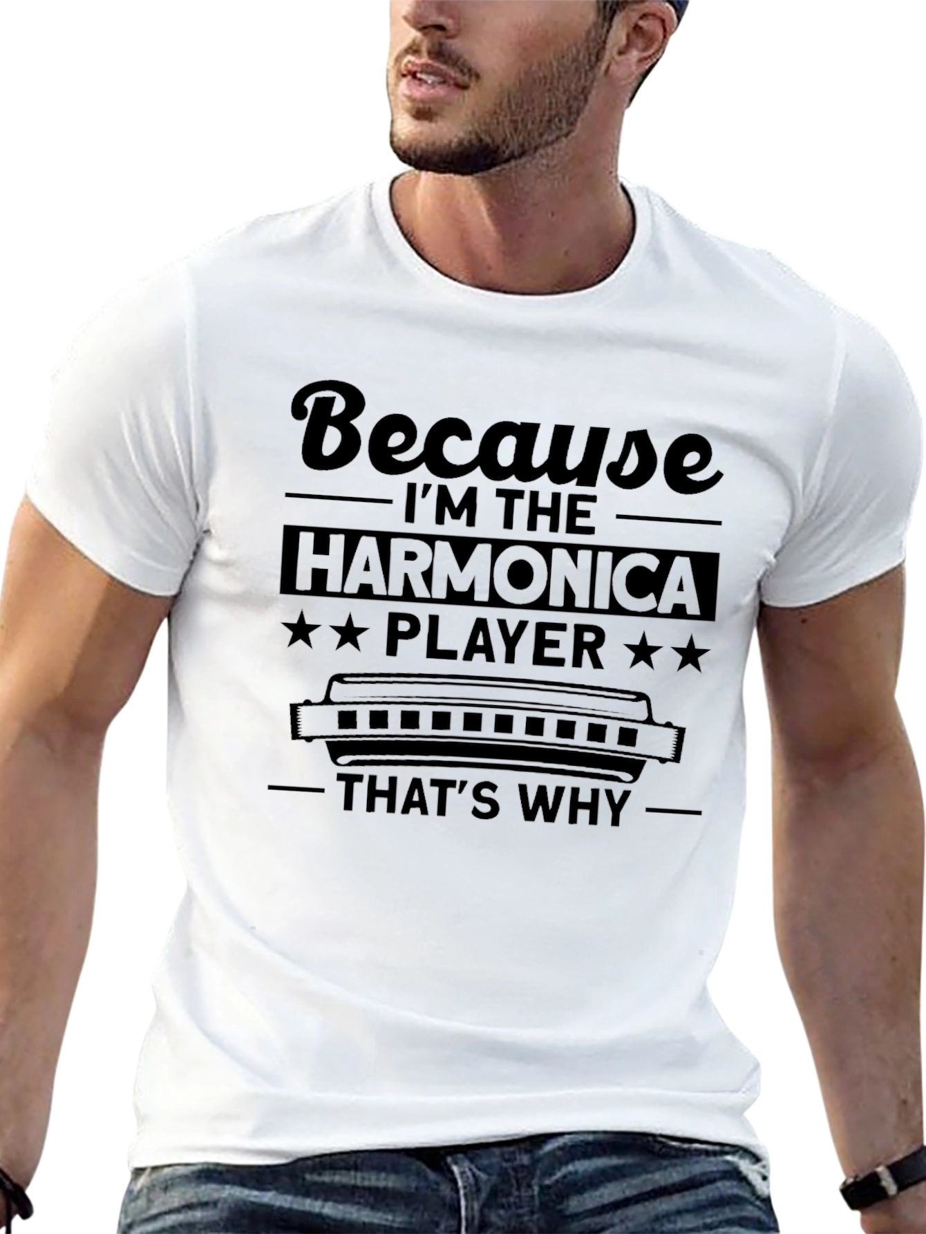 Harmonica Player T-Shirt - Black - Music Gift