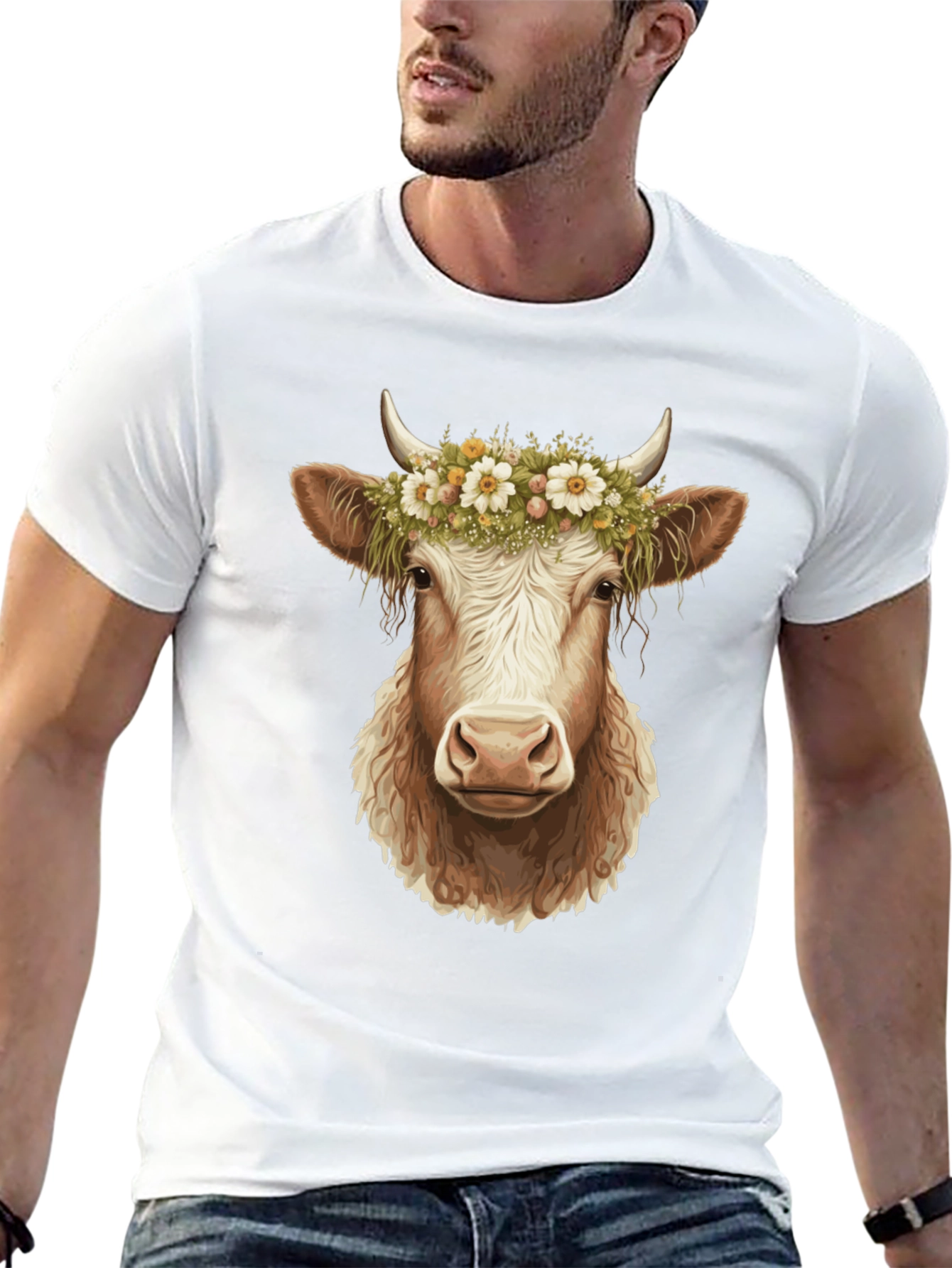 Cow with Flower Crown Graphic Tee