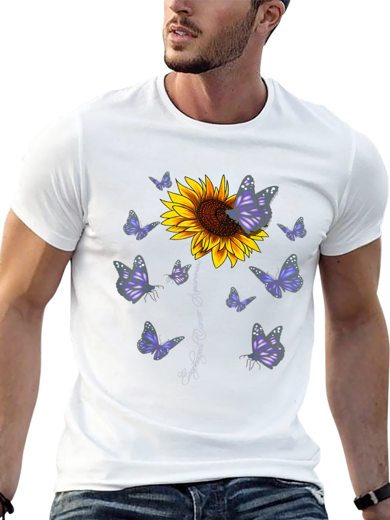 Sunflower & Butterfly Esophageal Cancer Awareness T-Shirt