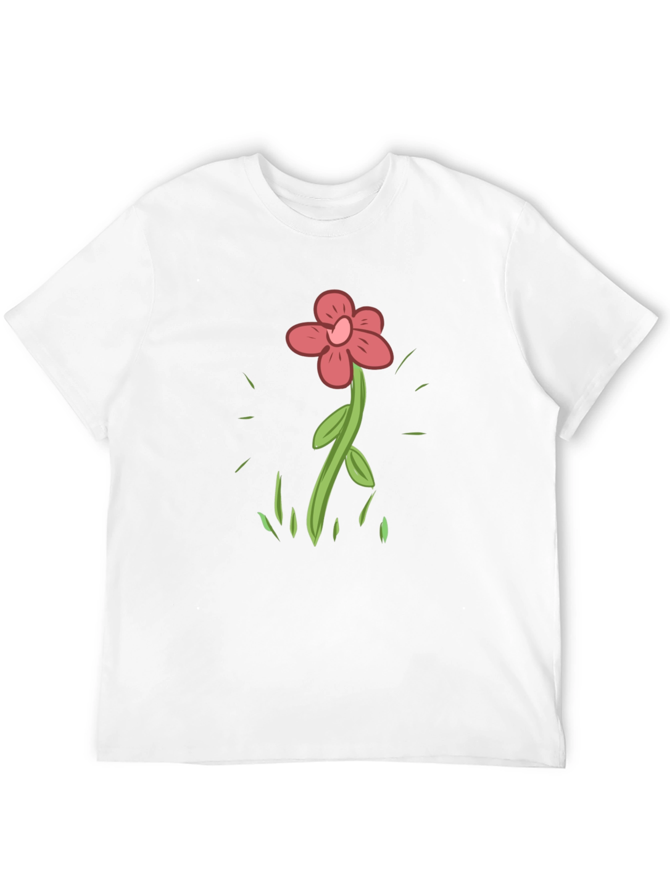 Cartoon Flower Graphic Tee - Casual Black T-Shirt