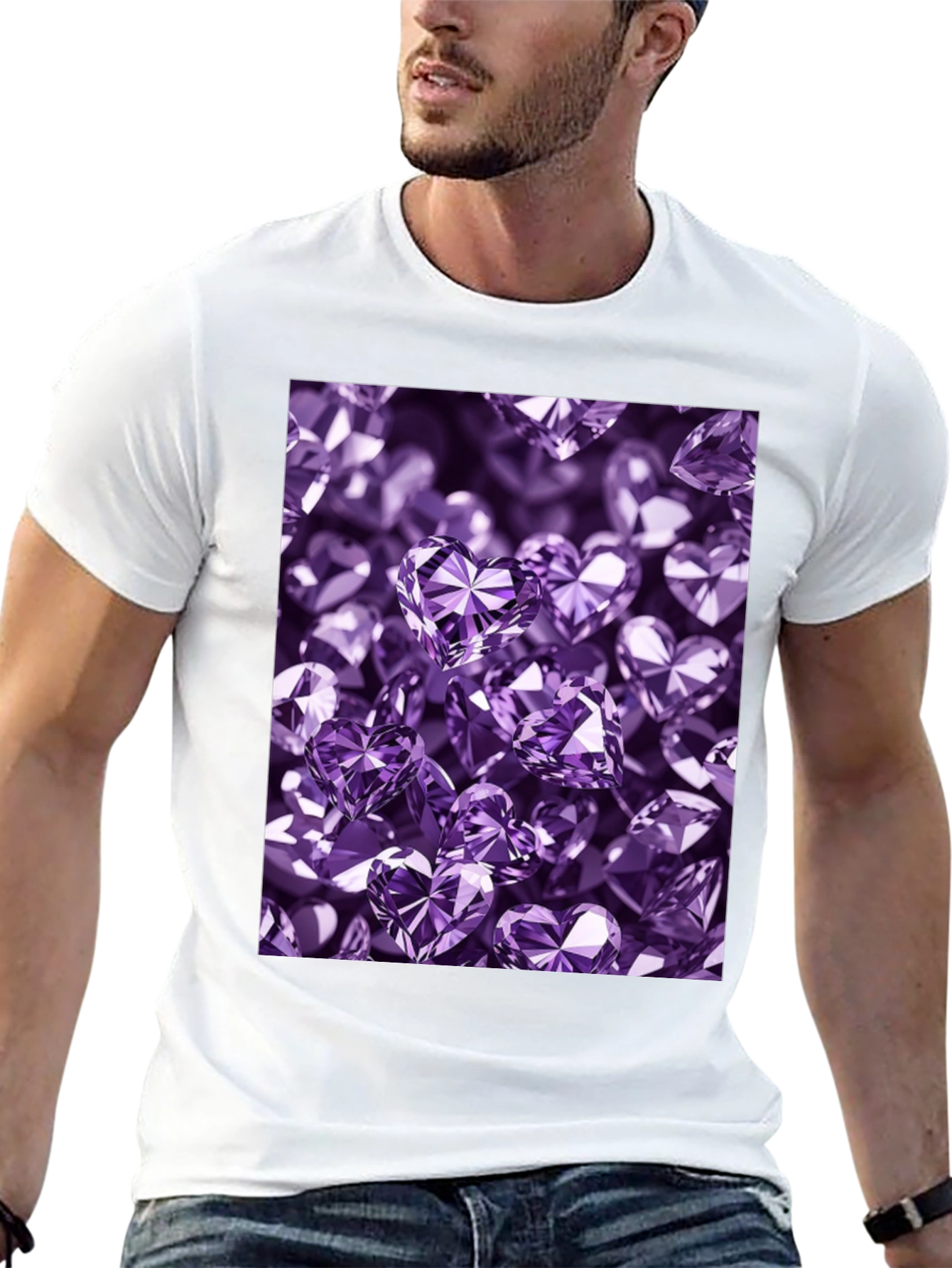 Stylish Black T-Shirt with Purple Heart Diamonds