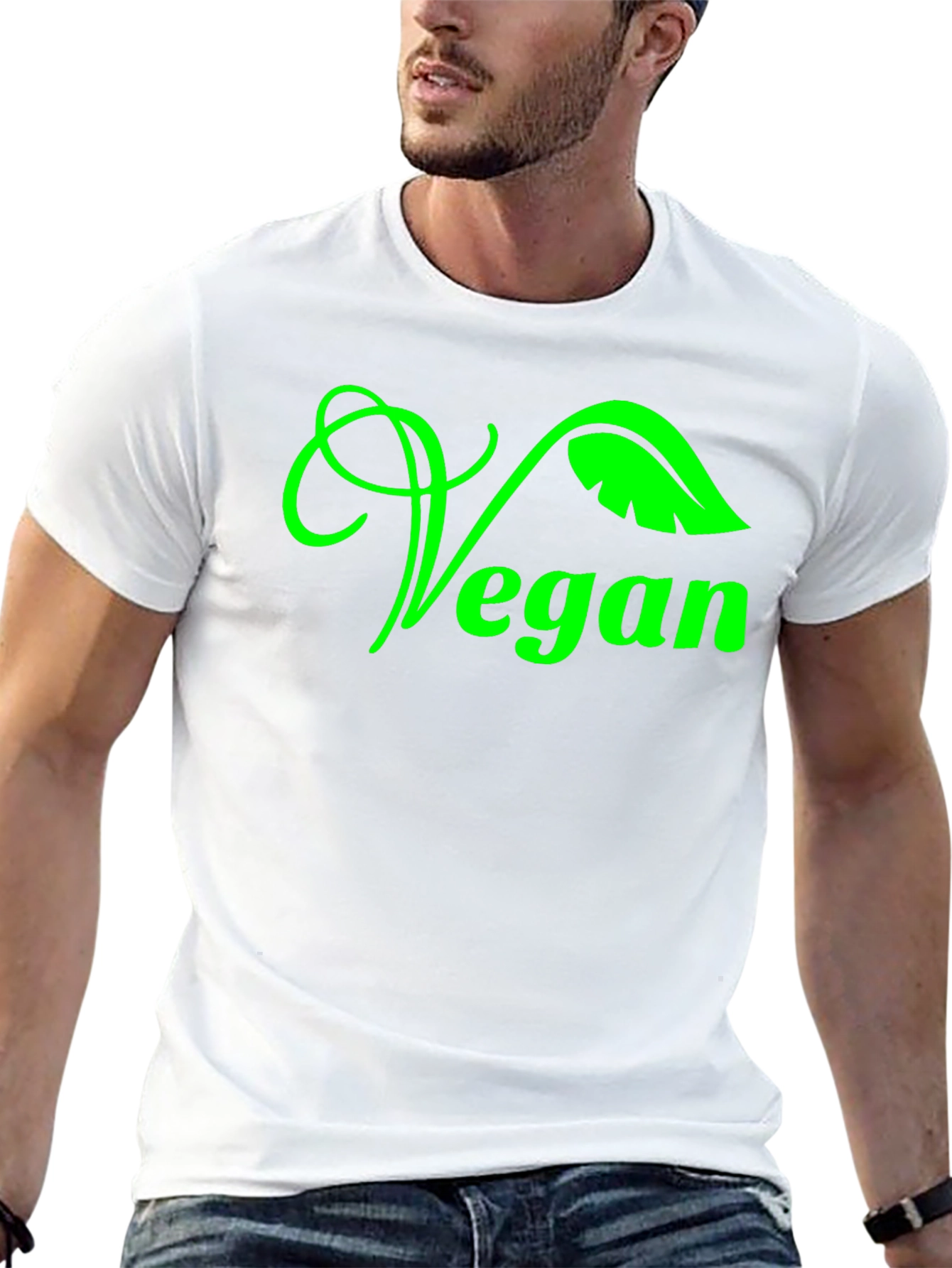 Vegan Graphic Tee - Green Leaf Design