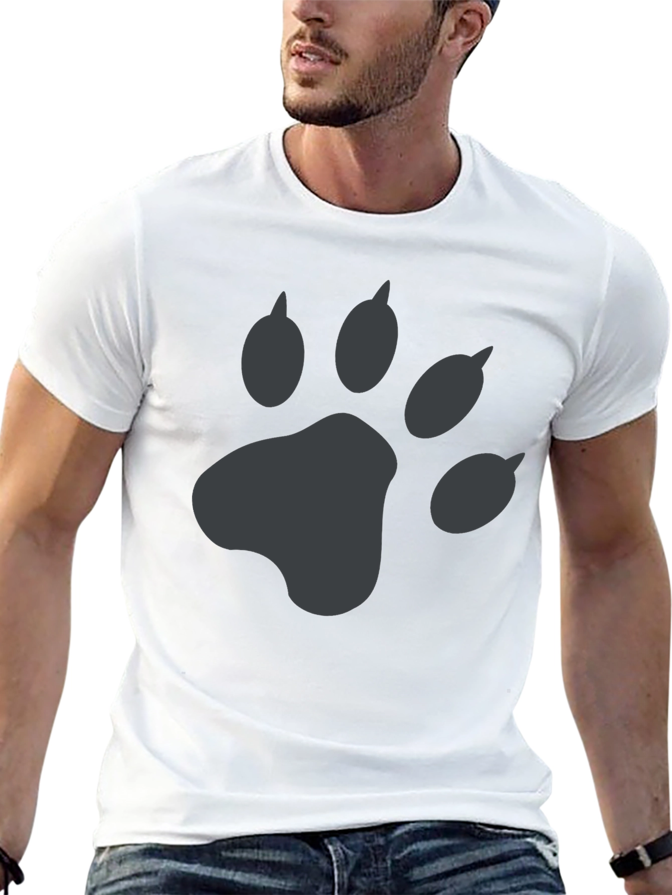 Mens Black T-Shirt with Grey Paw Print