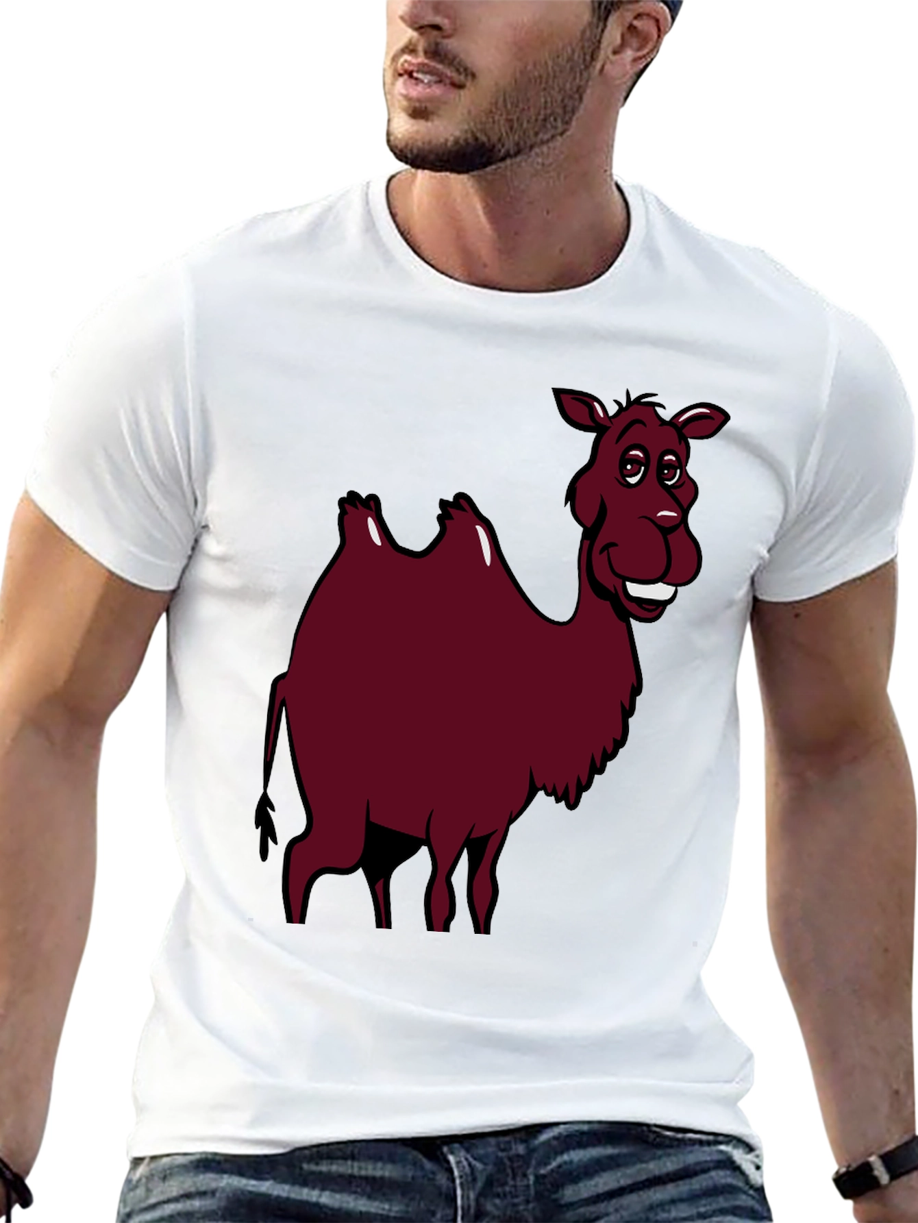 Cartoon Camel Graphic Tee - Black Cotton T-Shirt