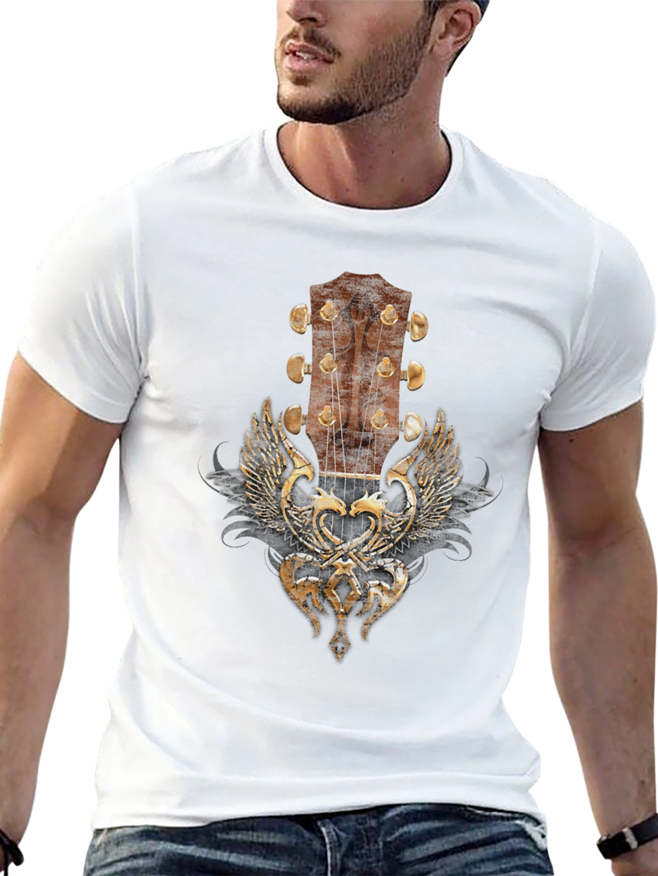 Guitar Headstock Wings Graphic Tee