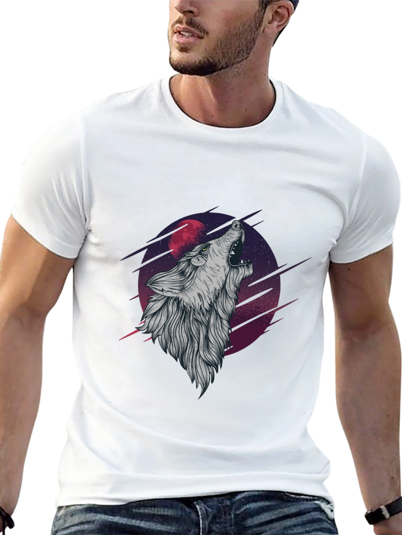 Wolf Howling at Moon Graphic Tee - Black