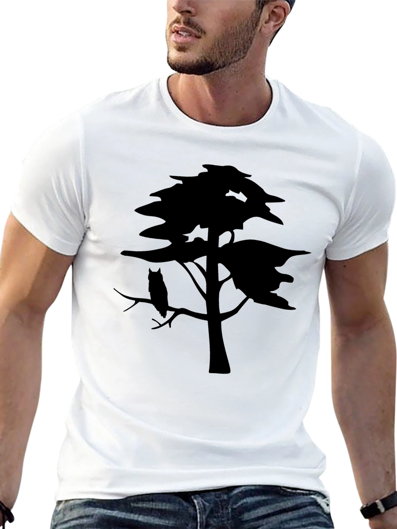 Nature Scene Tee: Owl in Tree Silhouette