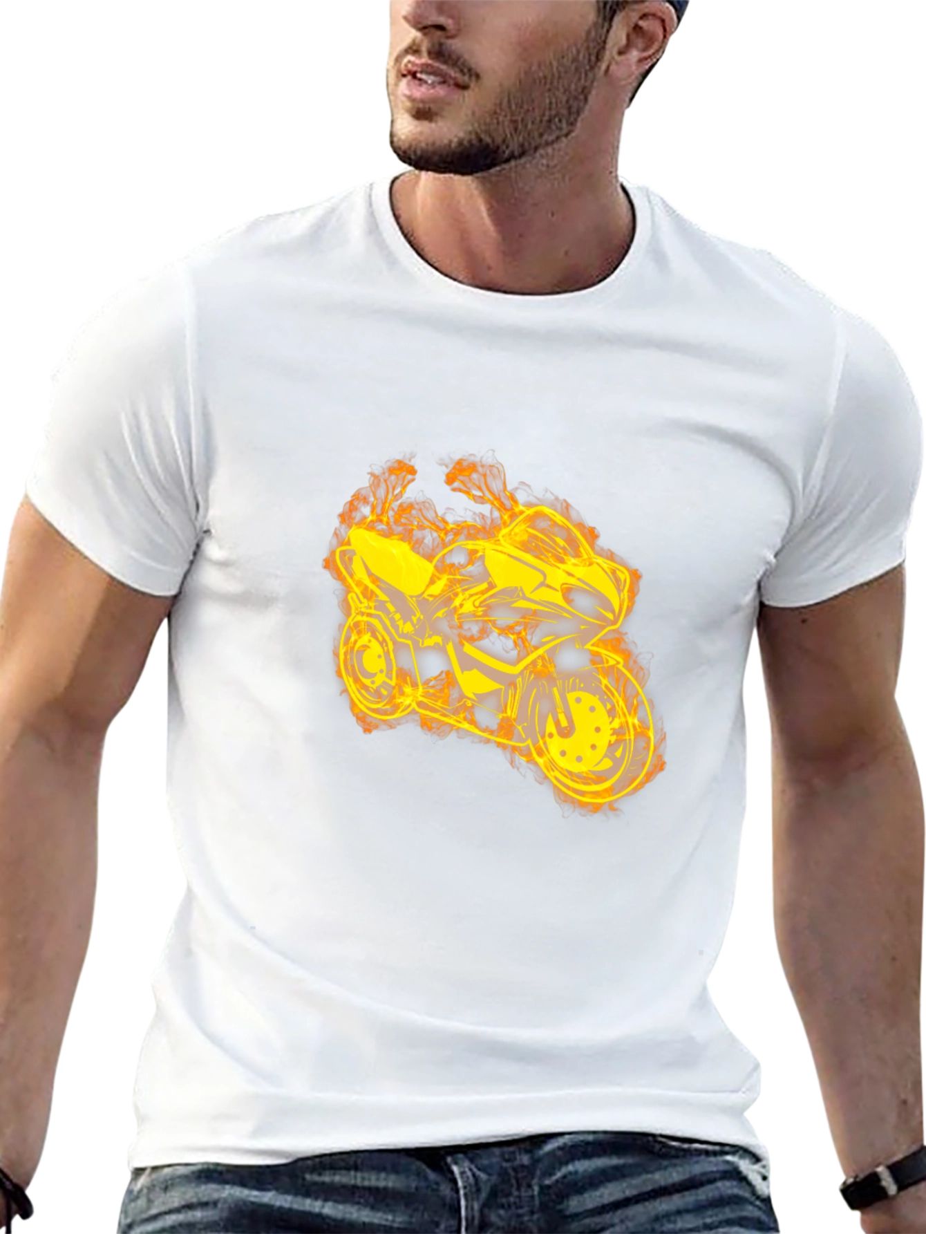 Fiery Motorcycle Graphic Tee - Black Cotton