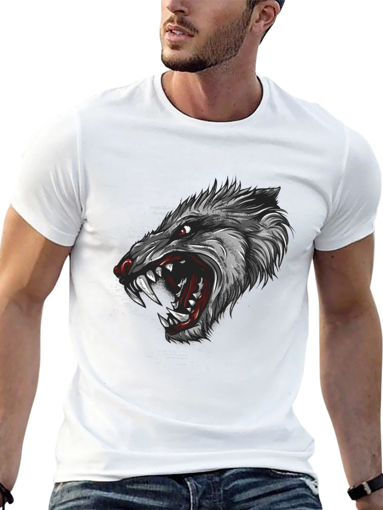 Mens Black Graphic T-Shirt - Wolf Design