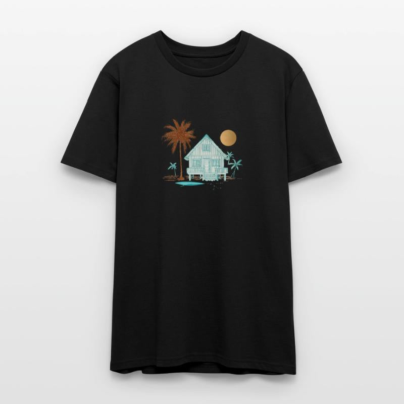 Tropical Scene Featuring Cabin And Palm trees