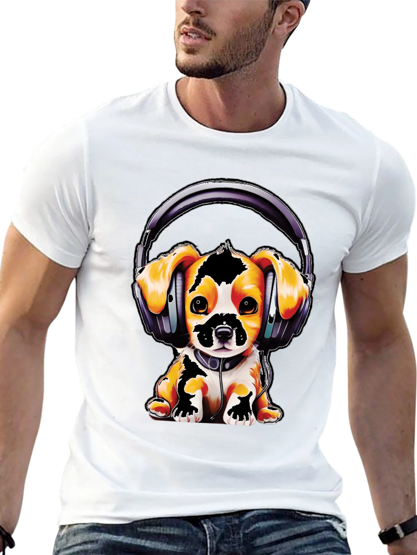 Dog with Headphones Graphic T-Shirt