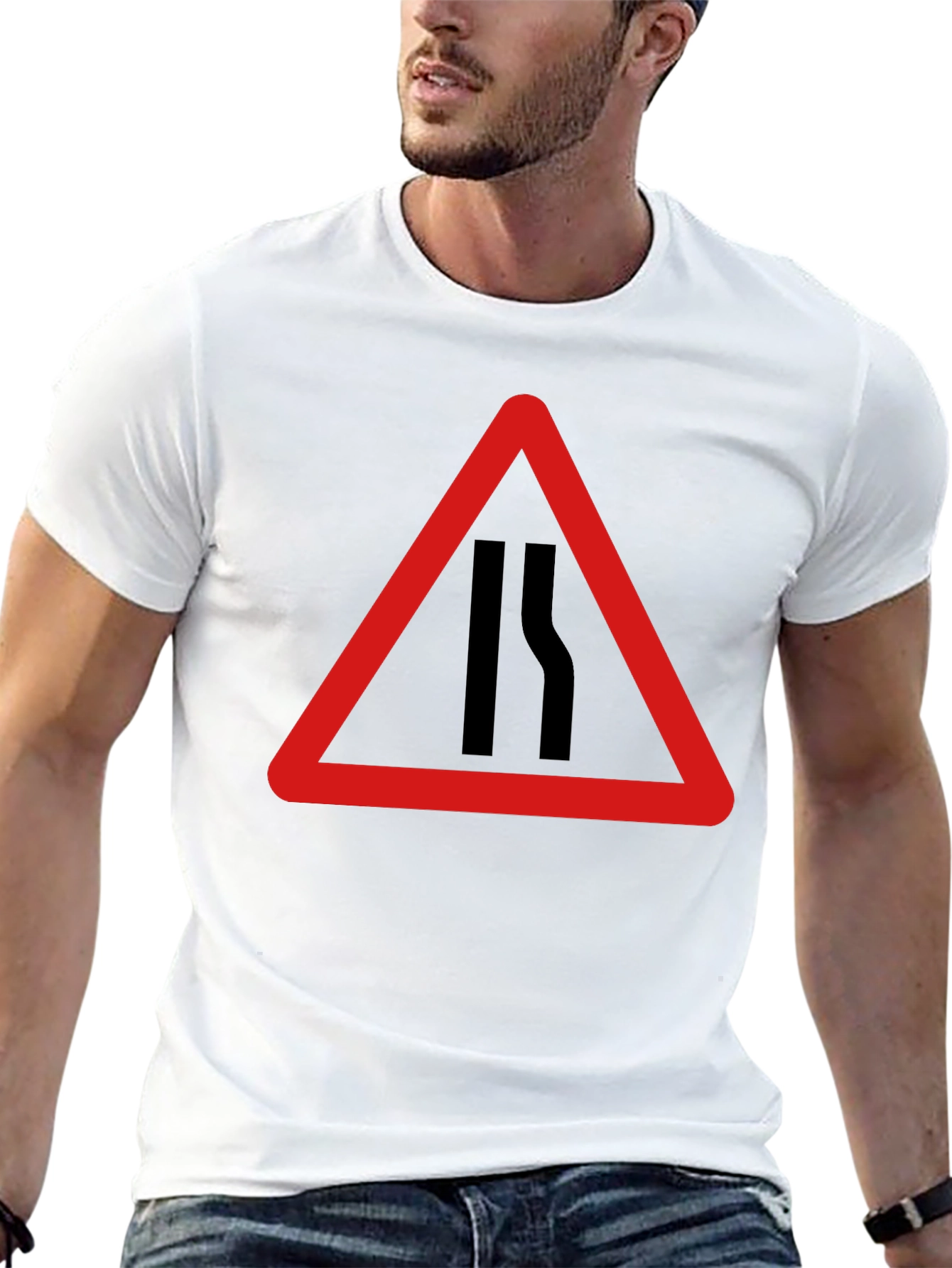 Road Narrows T-Shirt - Warning Sign Graphic Tee