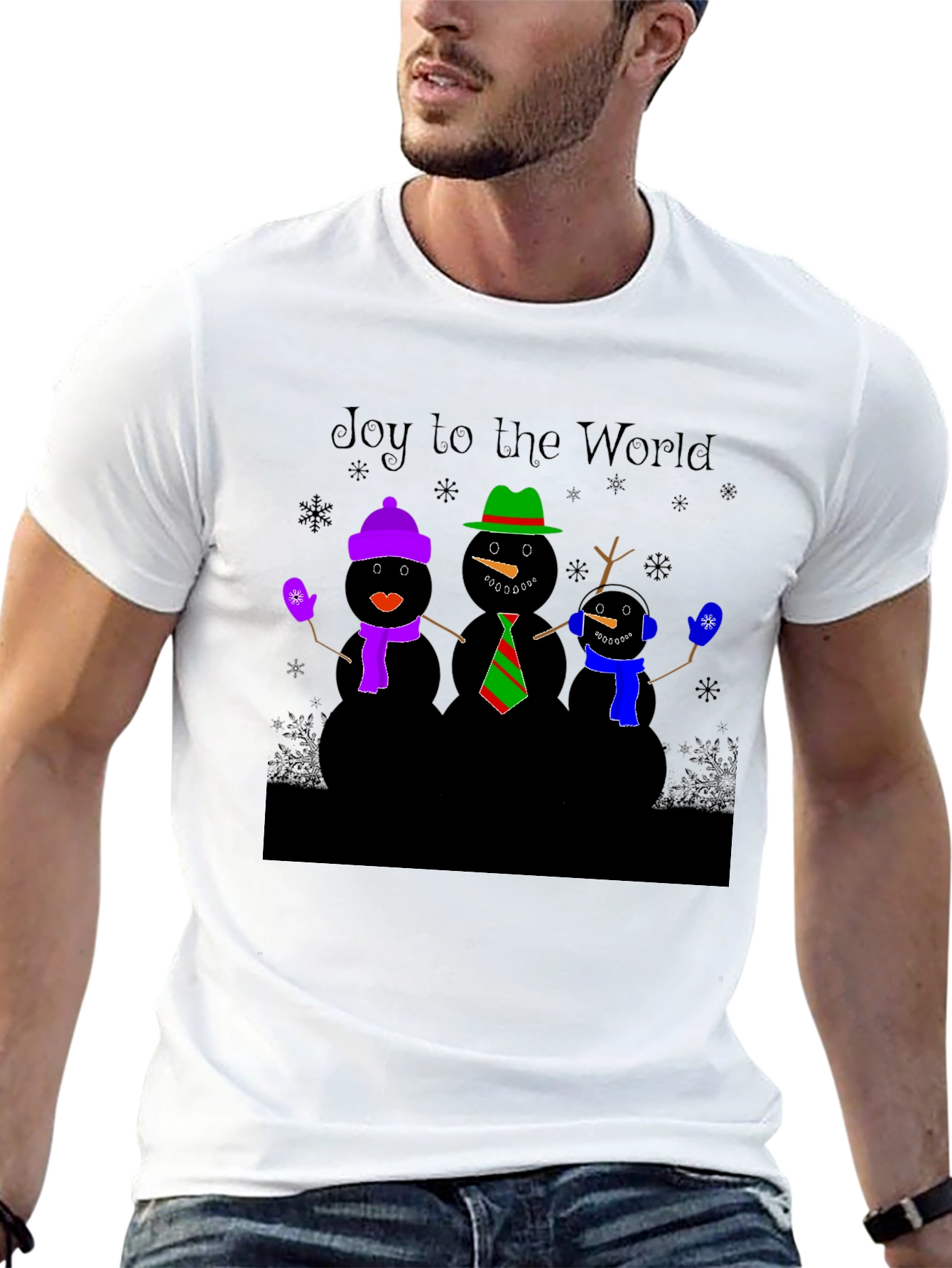 Joy to the World Snowmen Christmas Graphic T-Shirt