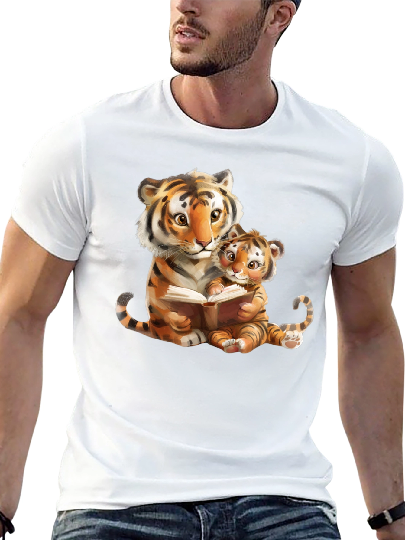Tiger Mom & Cub Reading T-Shirt