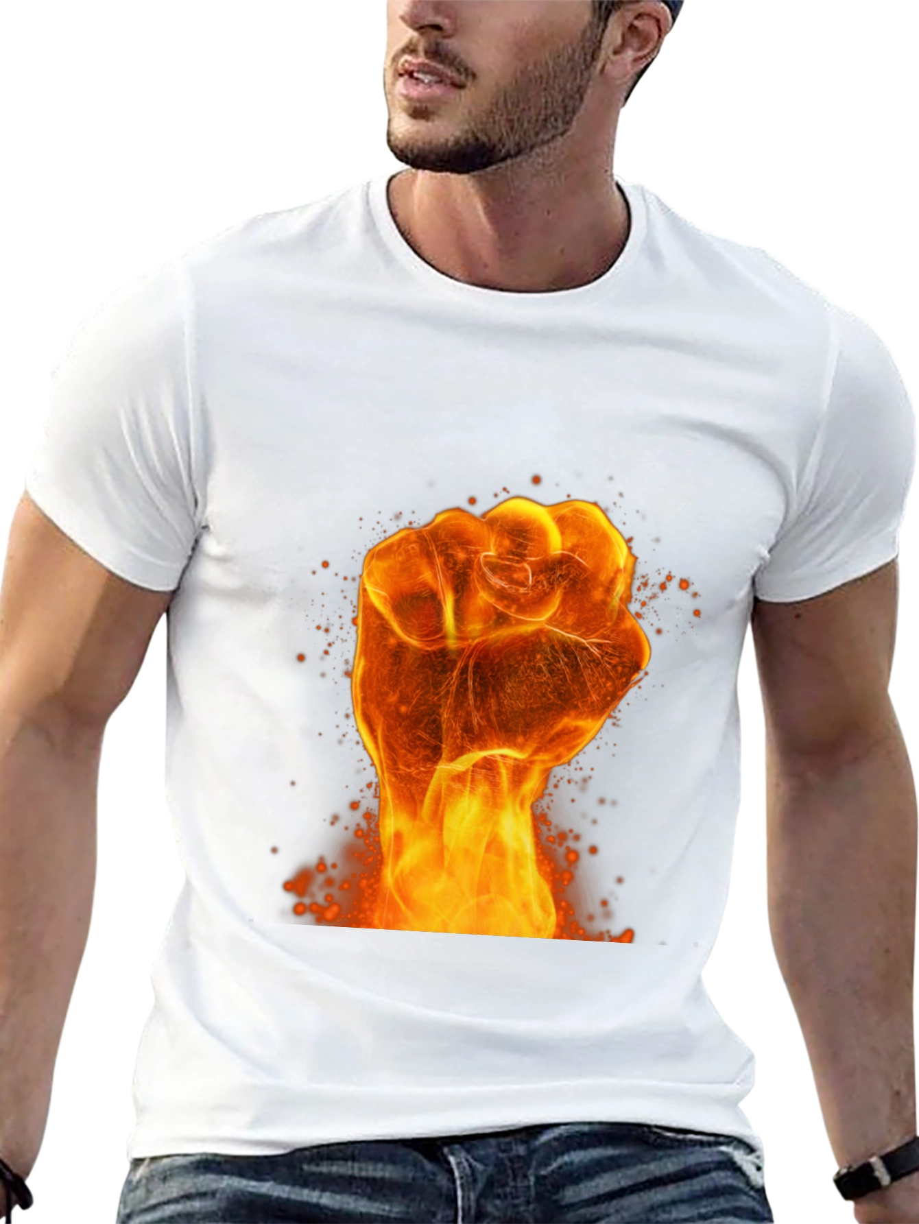 Fiery Fist Graphic Print Black T-Shirt