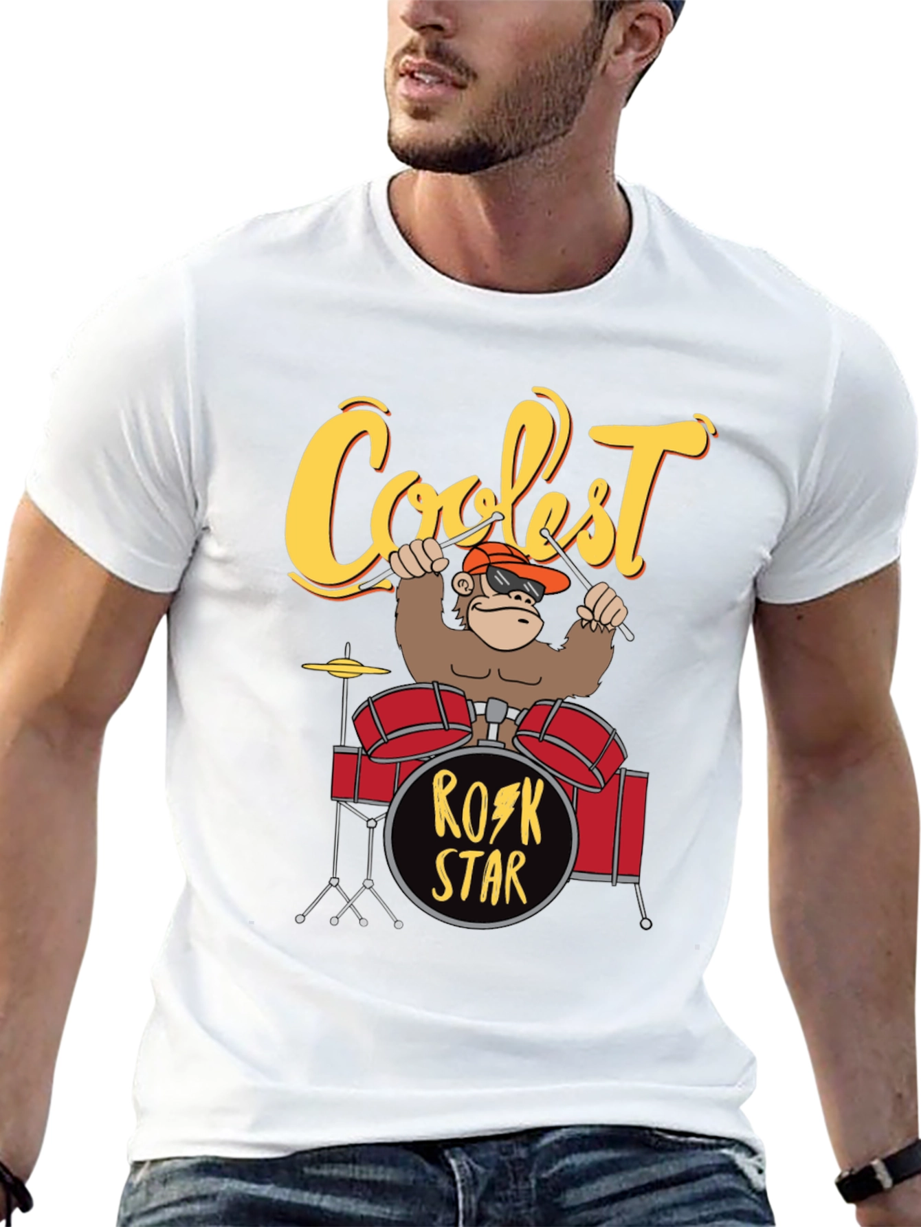 Coolest Rock Star Monkey Drummer T-Shirt