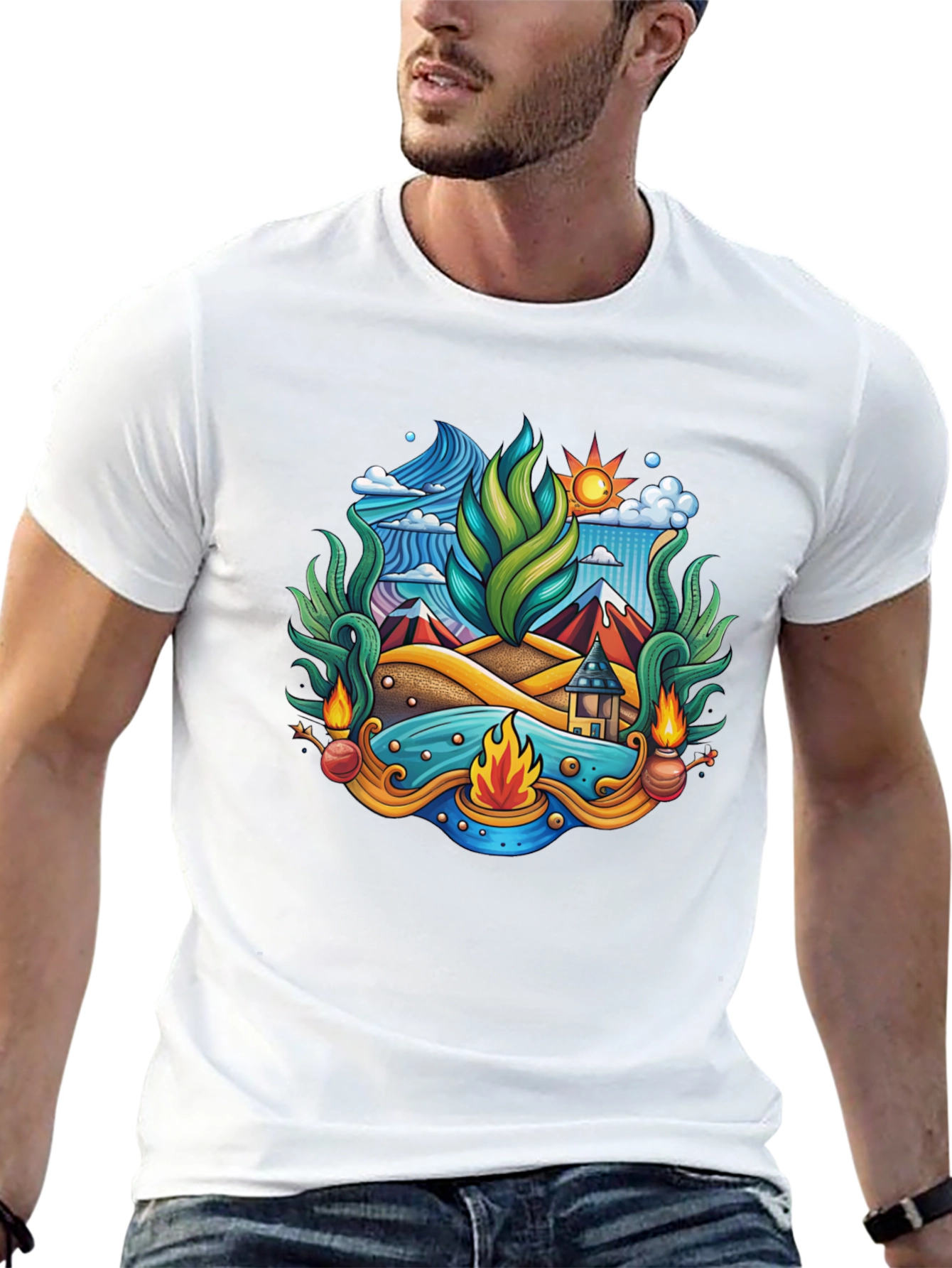 Natures Elements T-Shirt: Earth Wind Fire Water Design