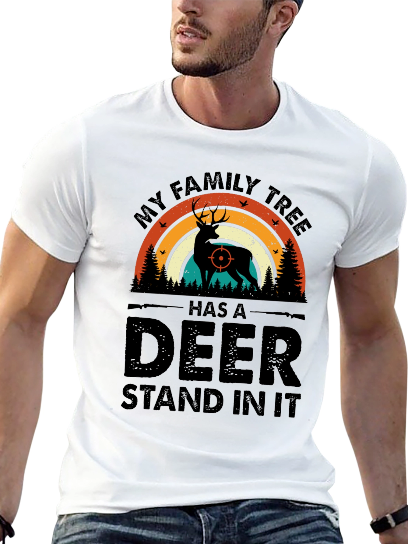 Hunting Family Tree Deer Graphic T-Shirt