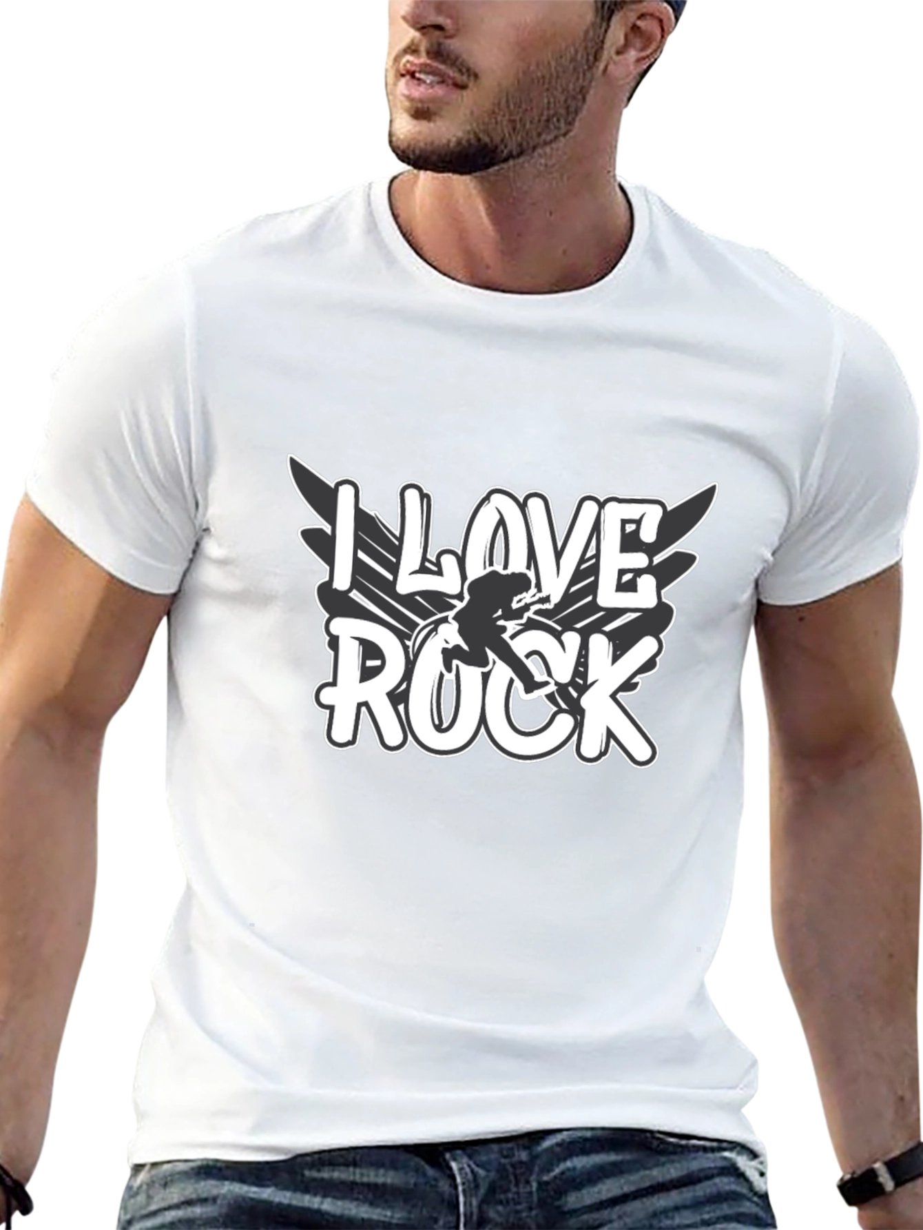 I Love Rock Graphic Tee - Black Cotton Blend