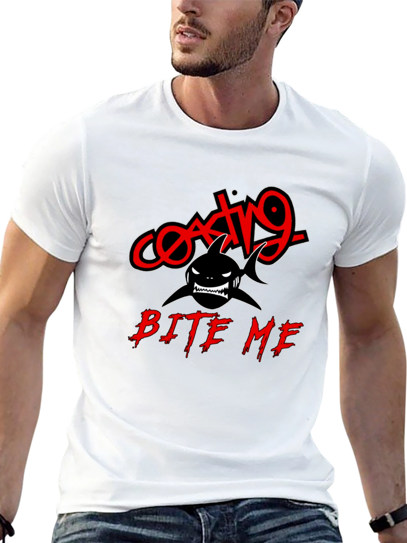 Coating9 Bite Me Shark T-Shirt - Black Graphic Tee