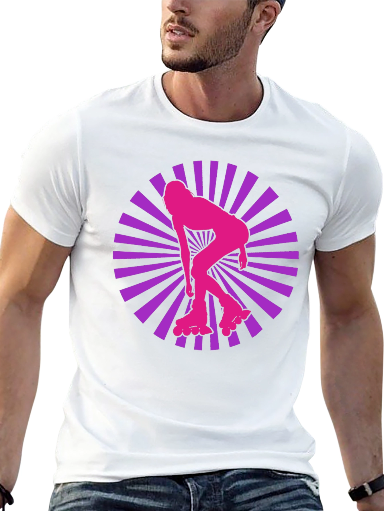 Retro Roller Girl T-Shirt - Black Cotton Blend
