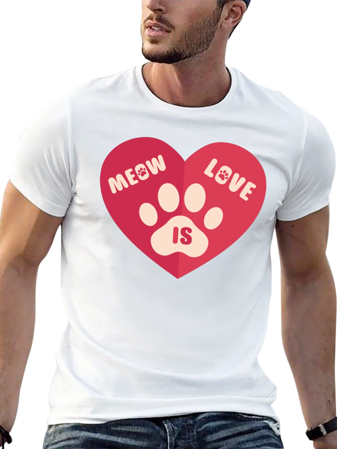 Meow Love Is Heart Graphic Tee - Black