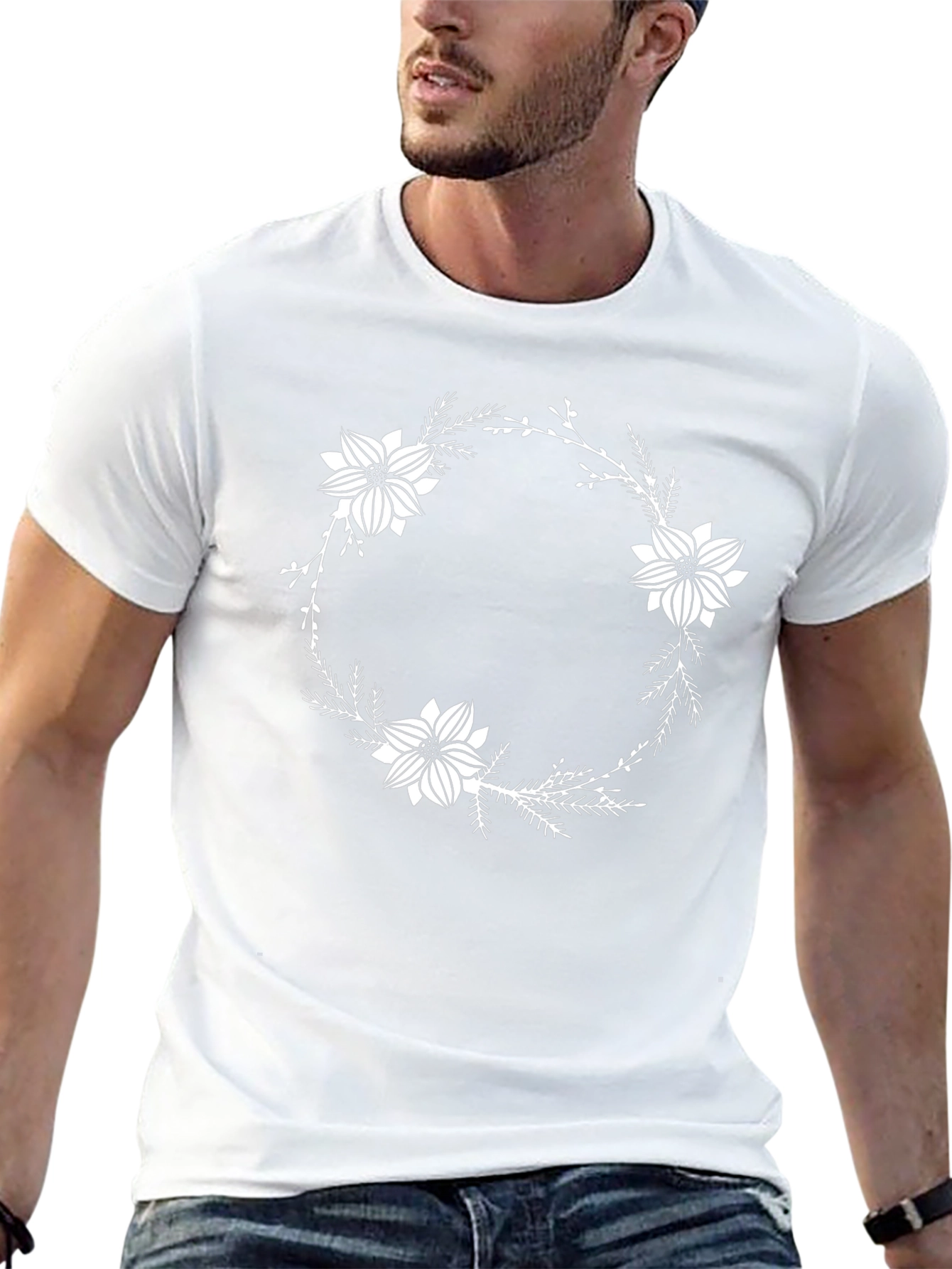 Floral Wreath Graphic Black Tee