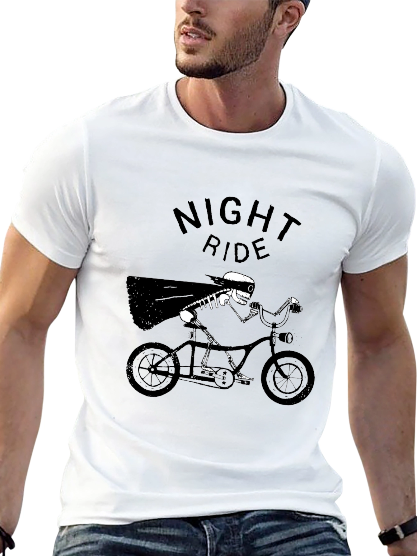 Night Ride Skeleton T-Shirt - Black Graphic Tee