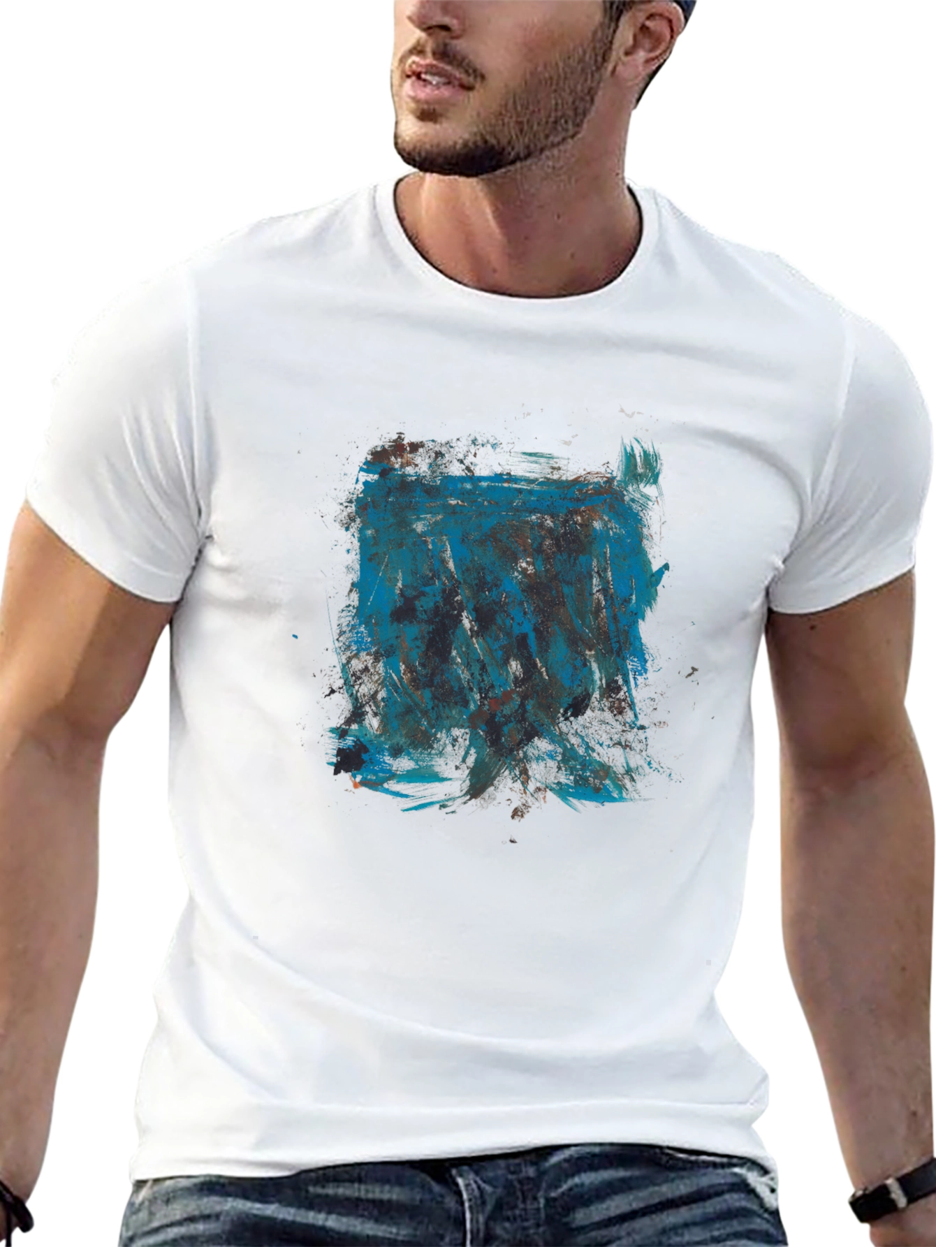 Abstract Blue Graphic Print Black T-Shirt