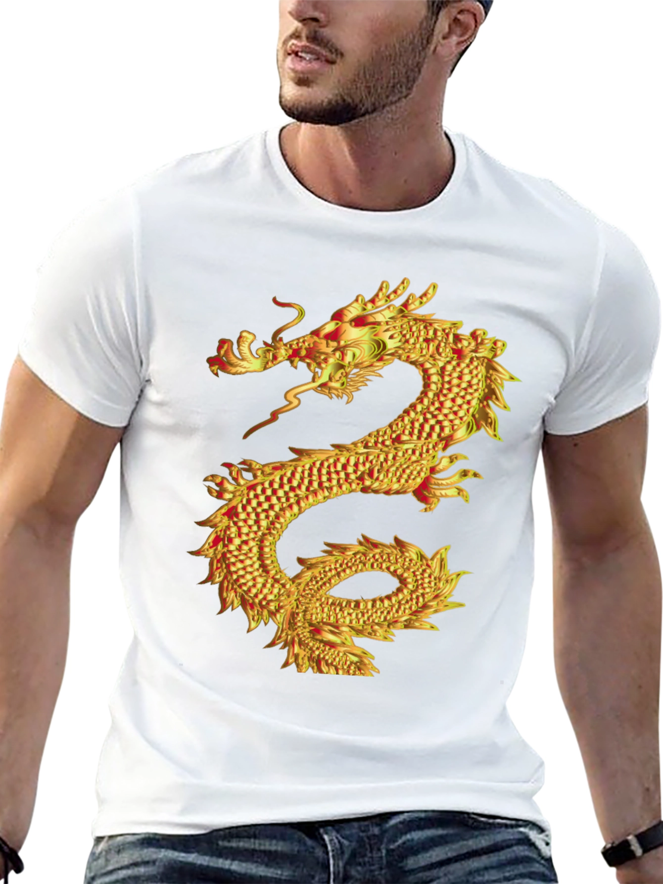 Golden Dragon Graphic Print Black T-Shirt