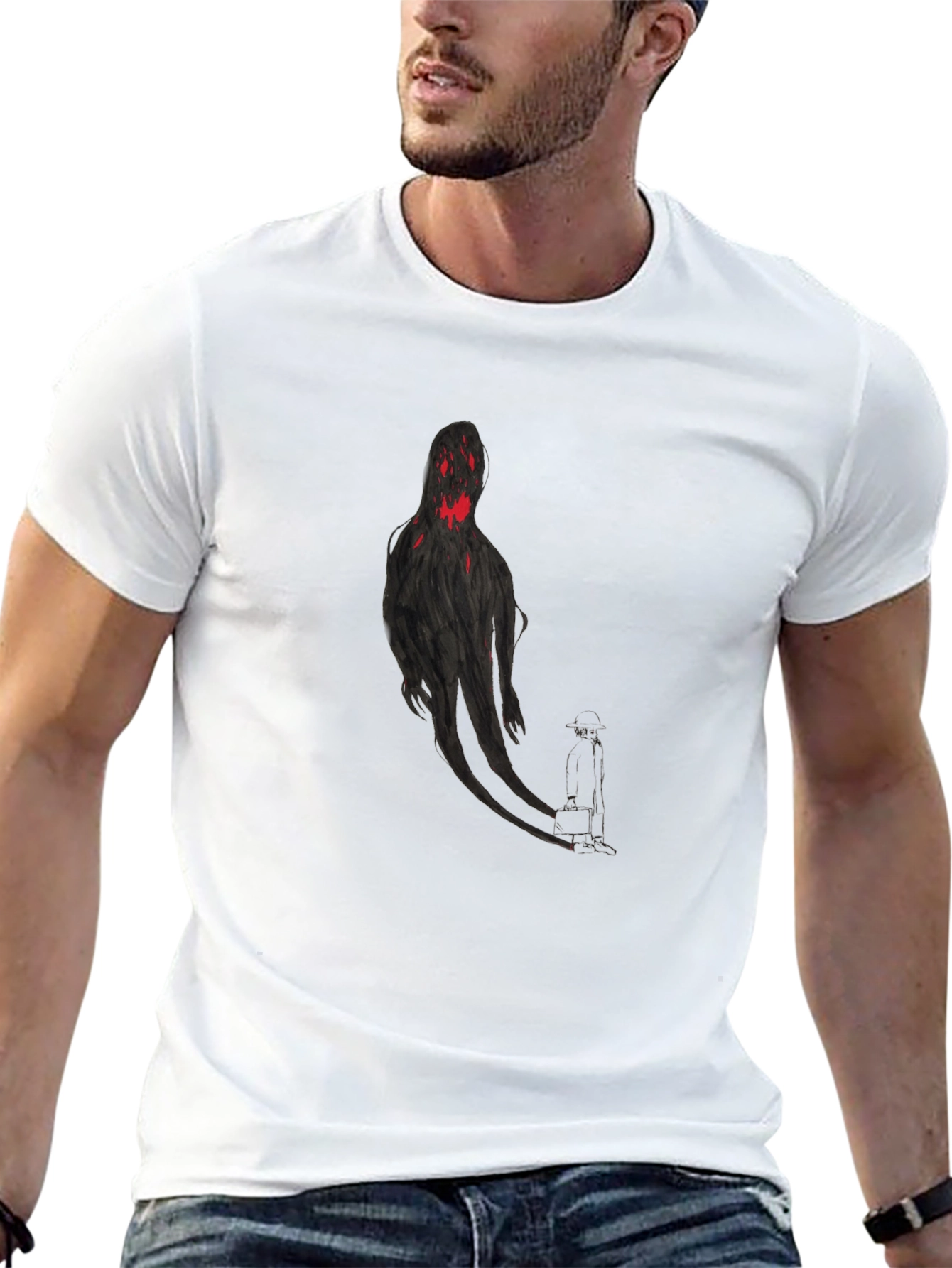 Spooky Shadow Figure Graphic Tee - Black
