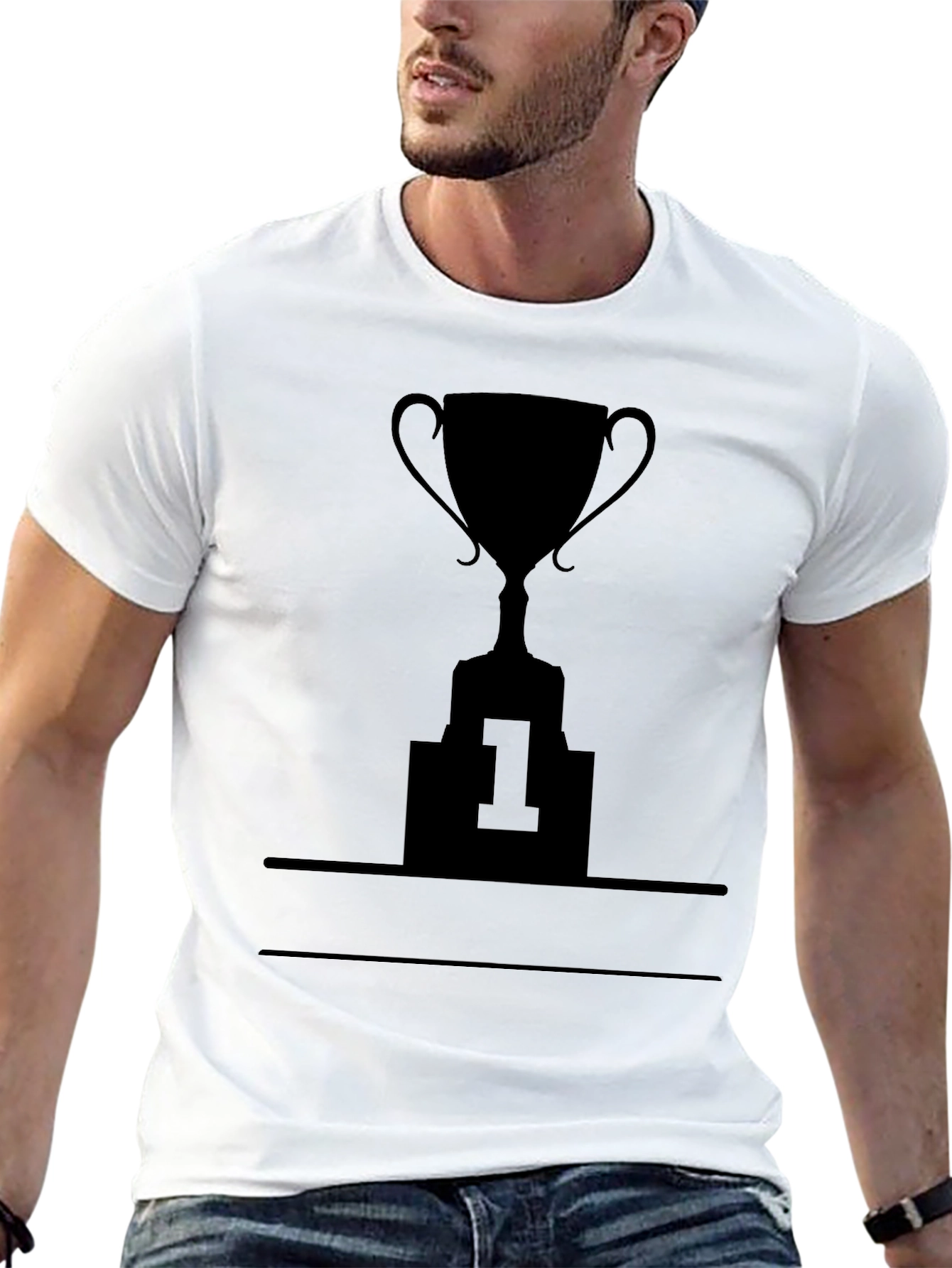 Winners Trophy Graphic Tee - Black Cotton T-Shirt