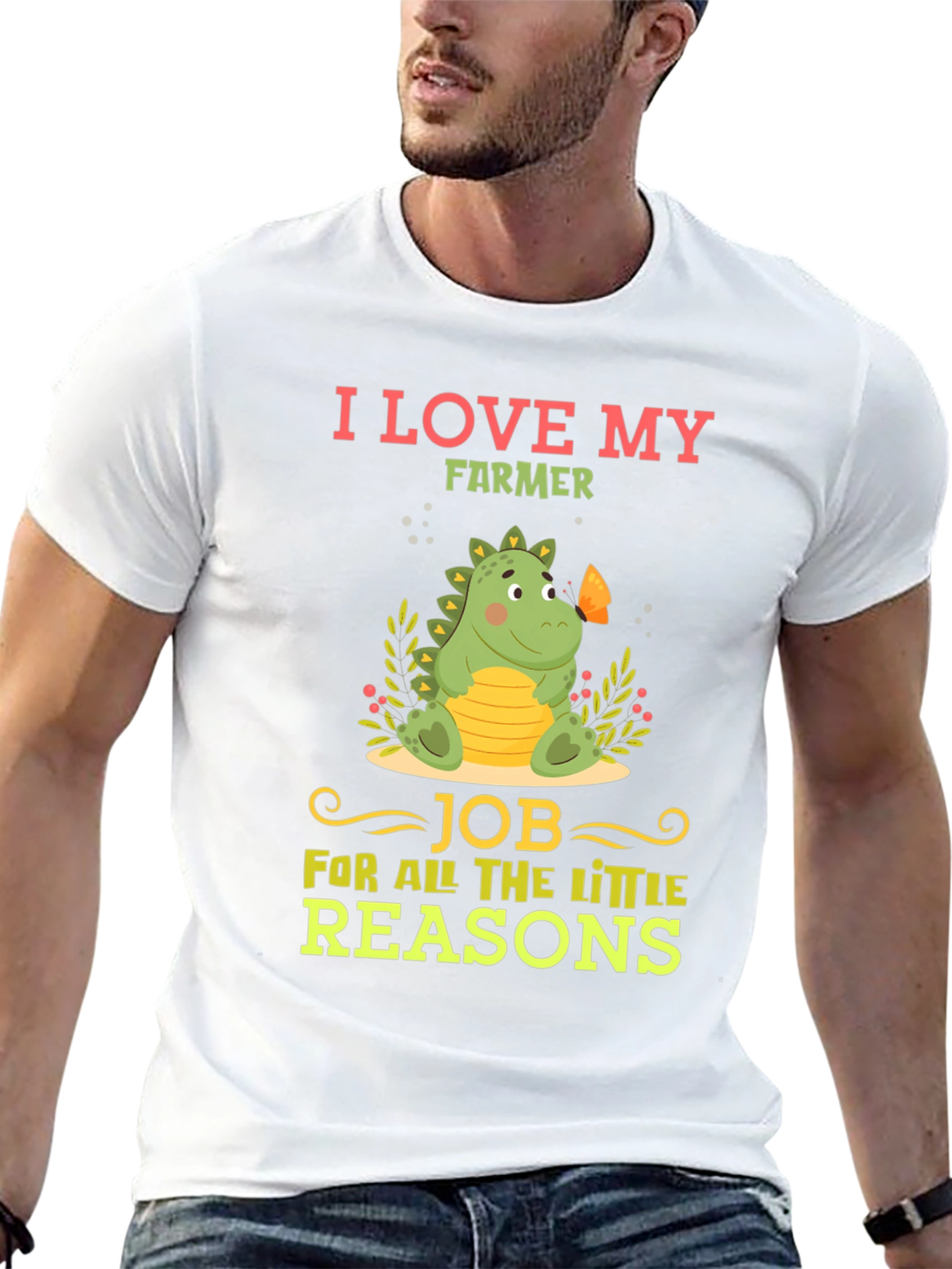 I Love My Farmer T-Shirt Cute Dinosaur Design