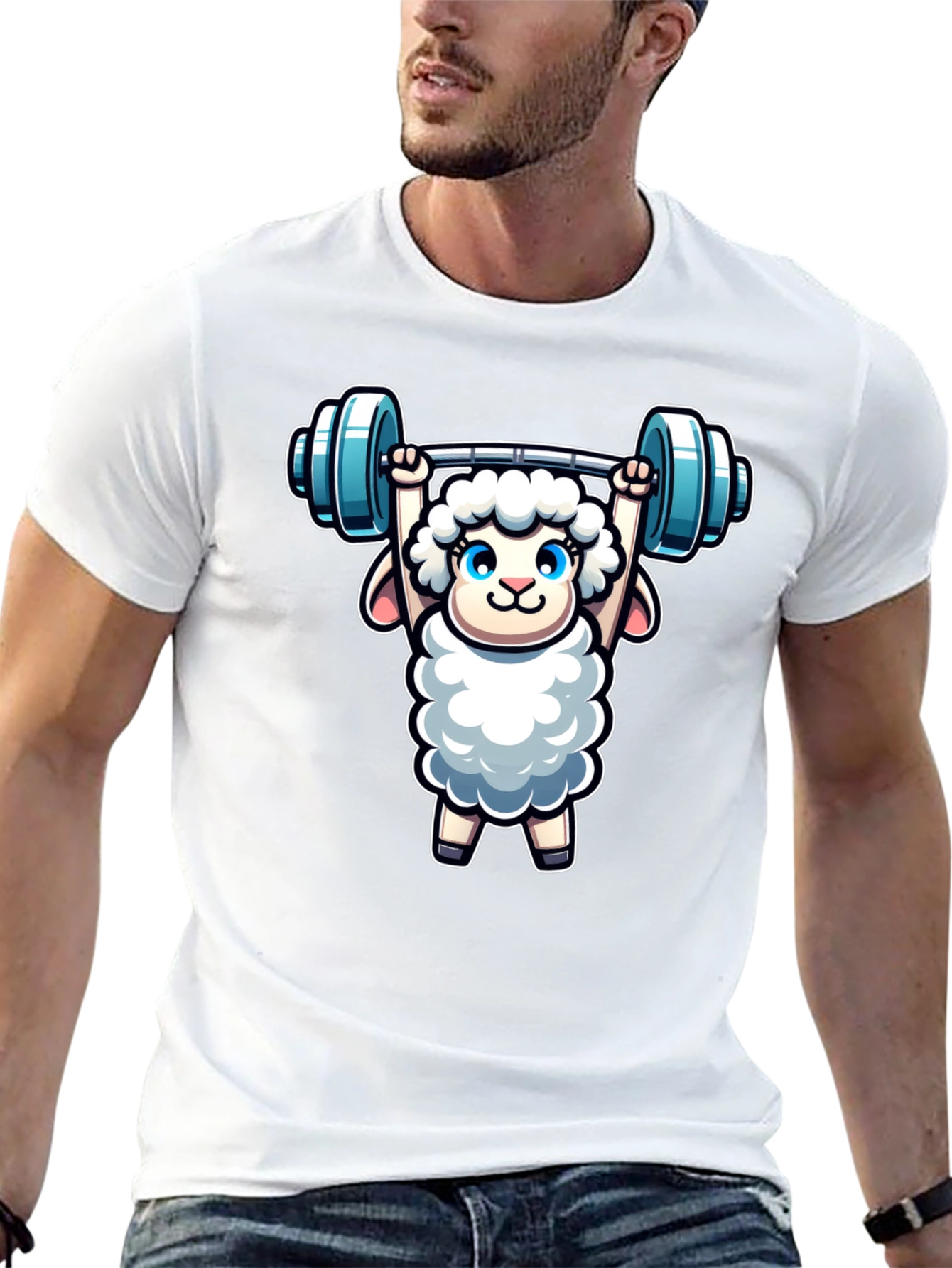 Weightlifting Sheep T-Shirt - Black Cotton