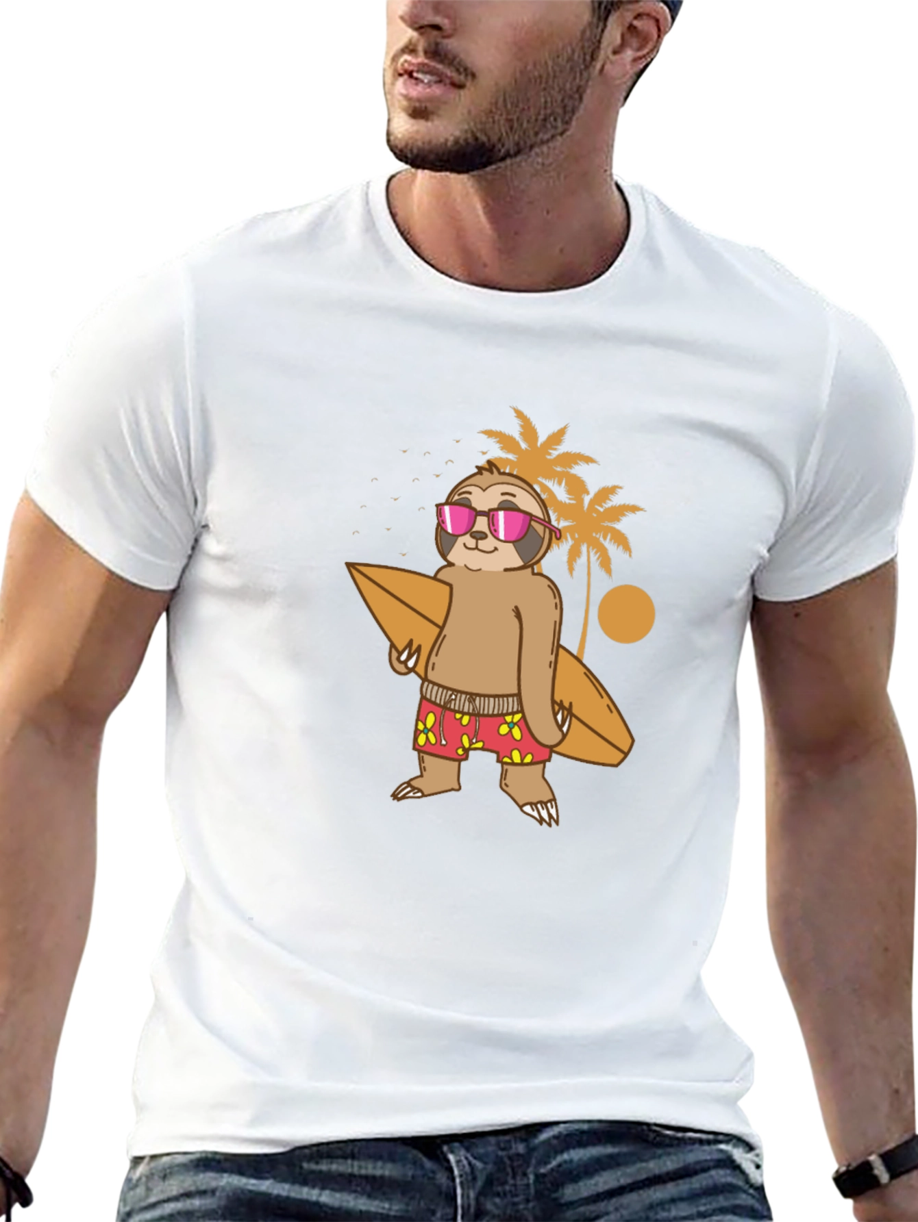 Sloth Surfer Graphic T-Shirt - Summer Style