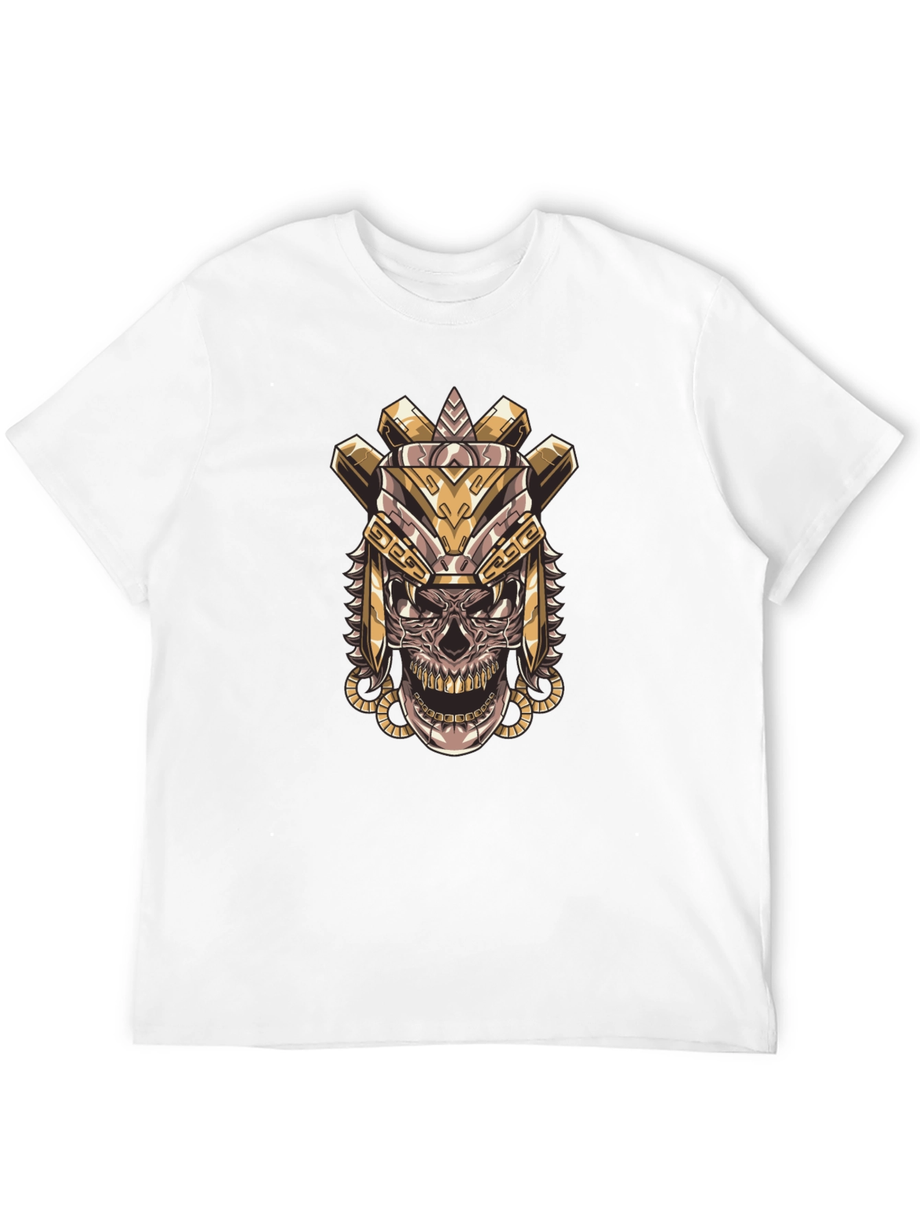Aztec Skull Graphic Tee - Black Cotton T-Shirt