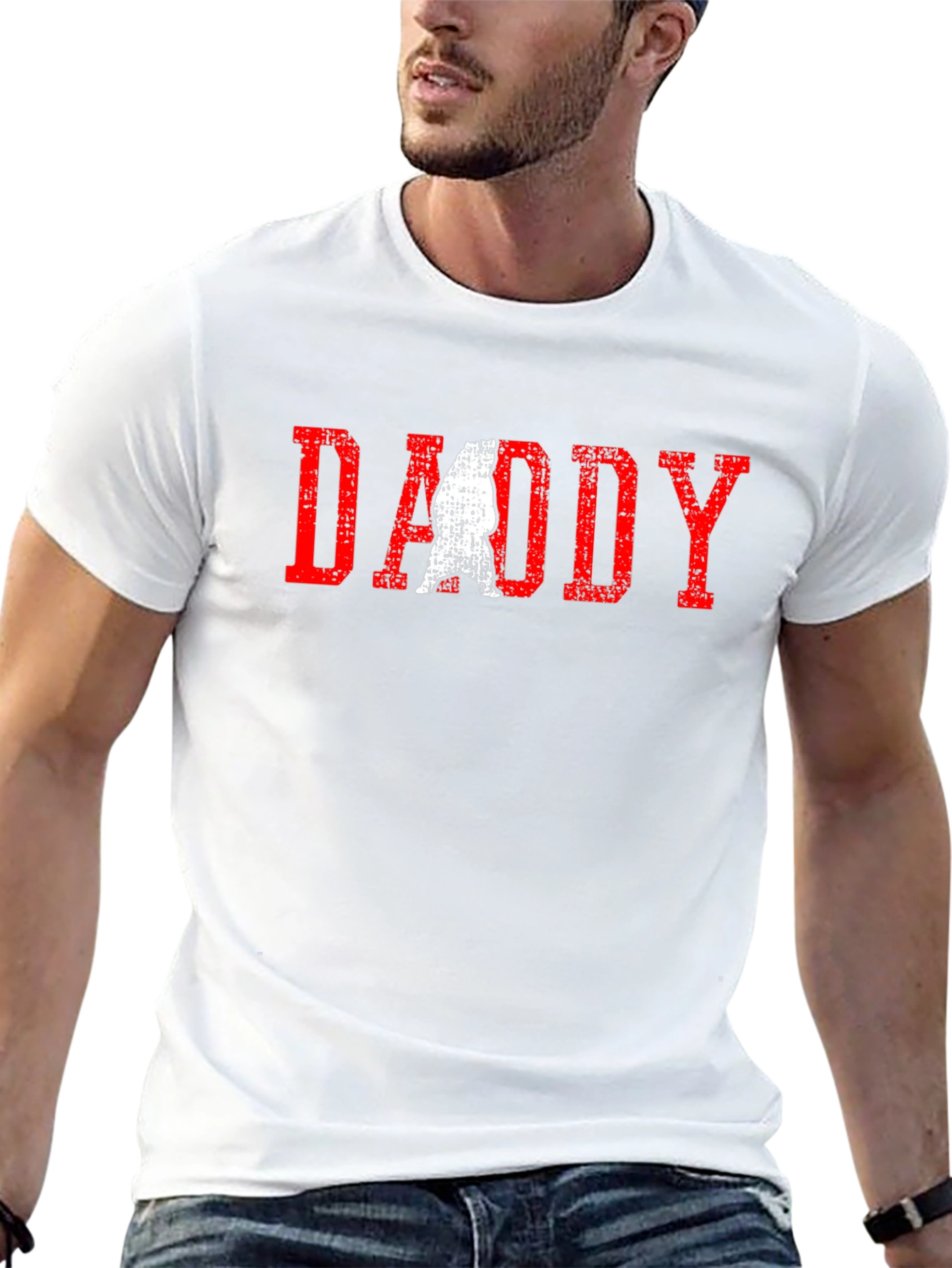 Daddy Bear Graphic T-Shirt - Distressed Red Print