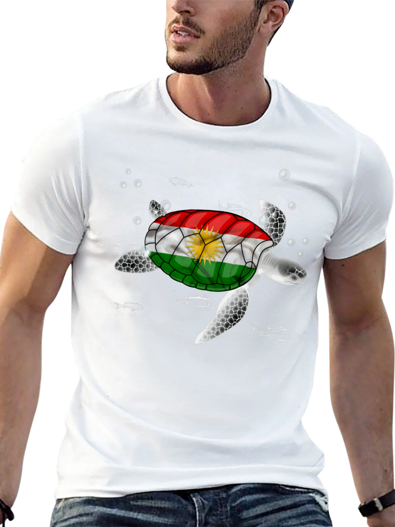 Kurdistan Flag Turtle Graphic T-Shirt