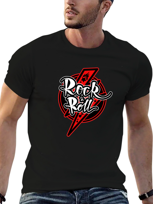 Rock & Roll Graphic Tee - Black Cotton T-Shirt