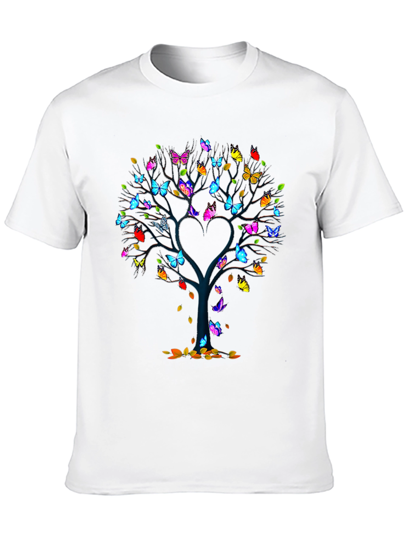 Butterfly Tree Heart Graphic Black T-Shirt