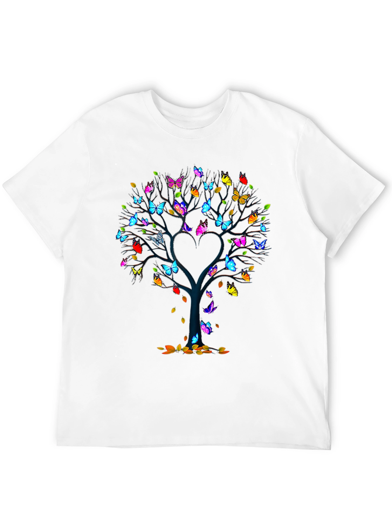 Butterfly Tree Heart Graphic Black T-Shirt