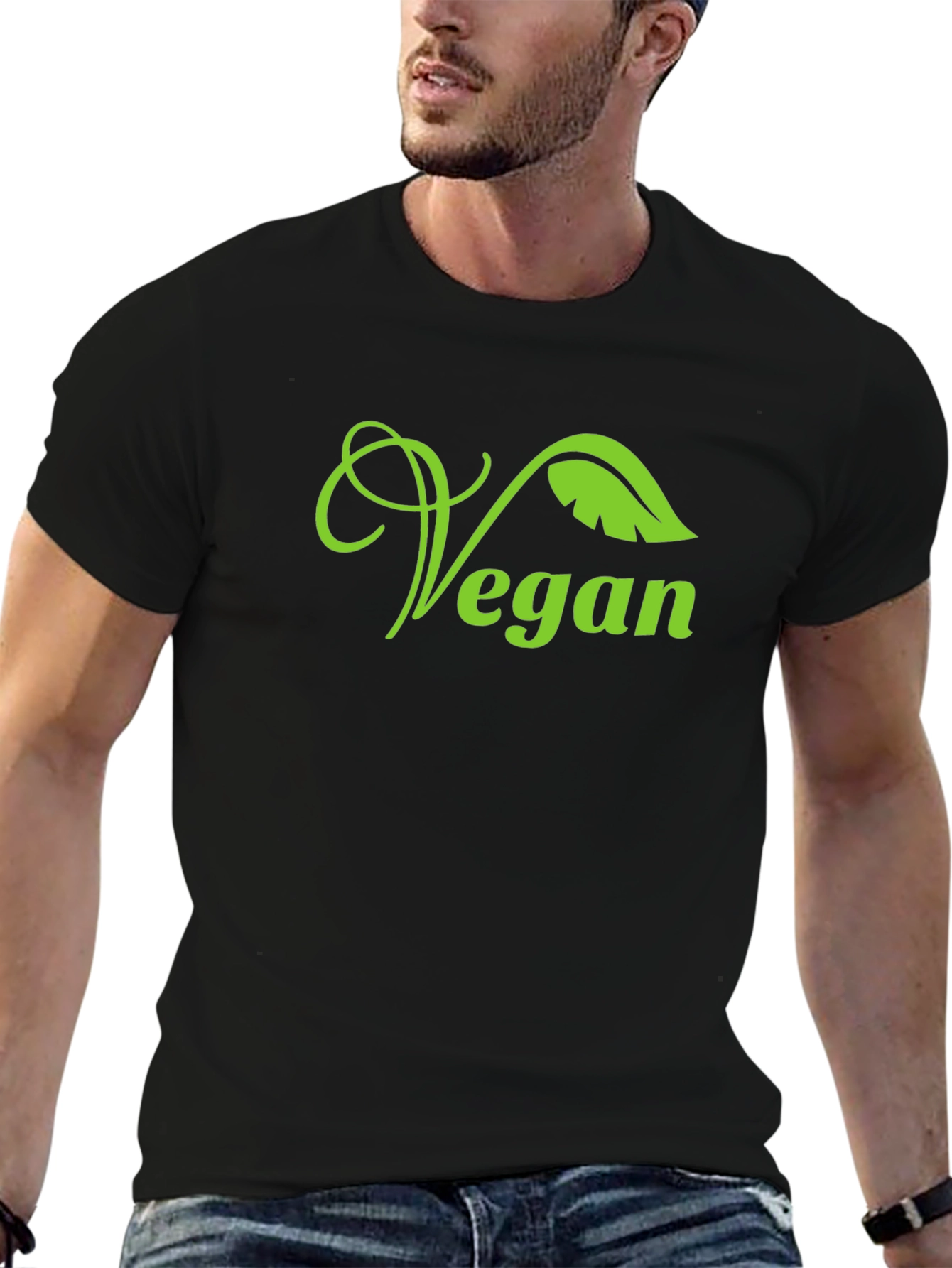 Vegan T-Shirt - Green Leaf Design