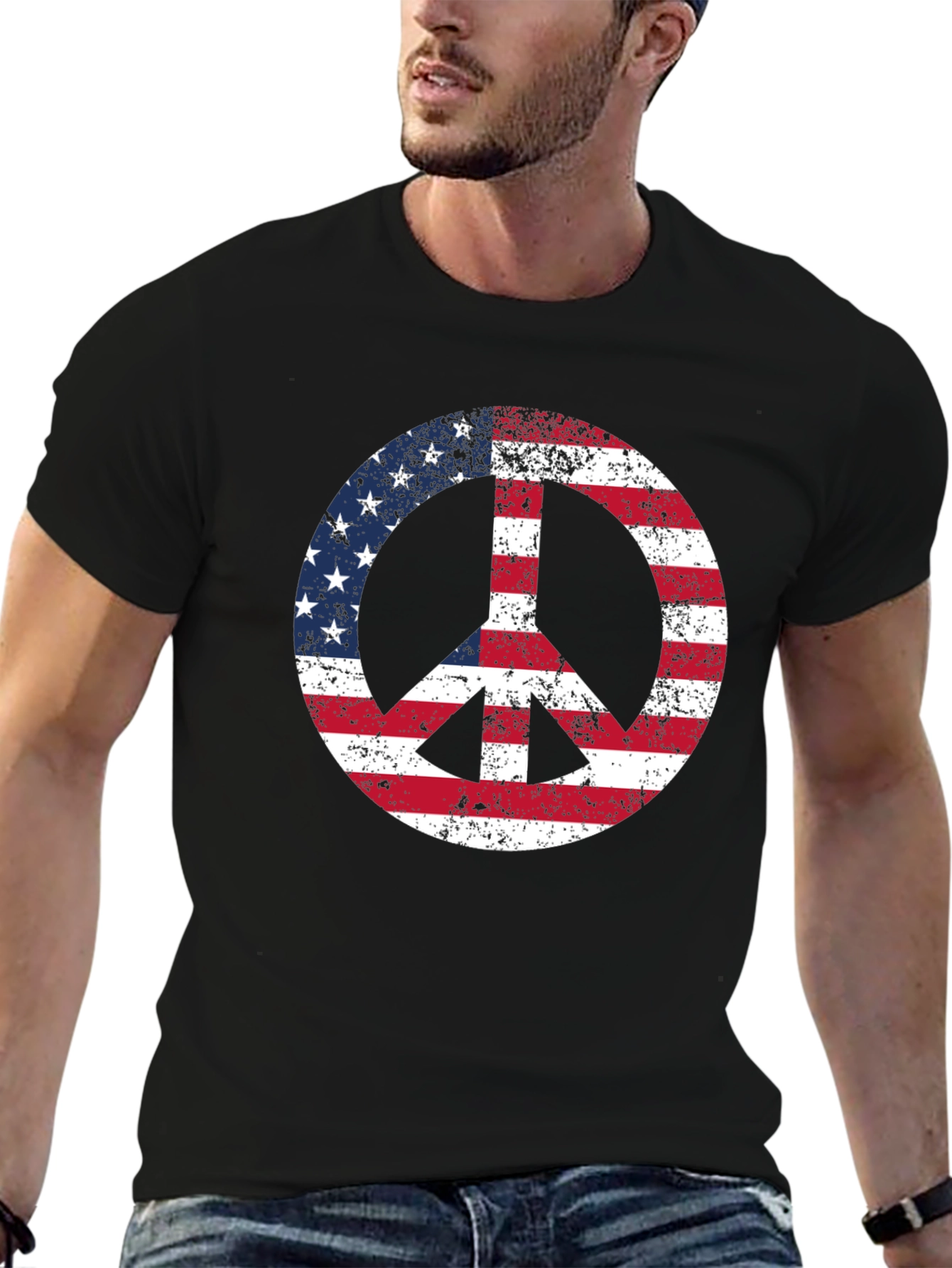 USA Flag Peace Sign Graphic T-Shirt