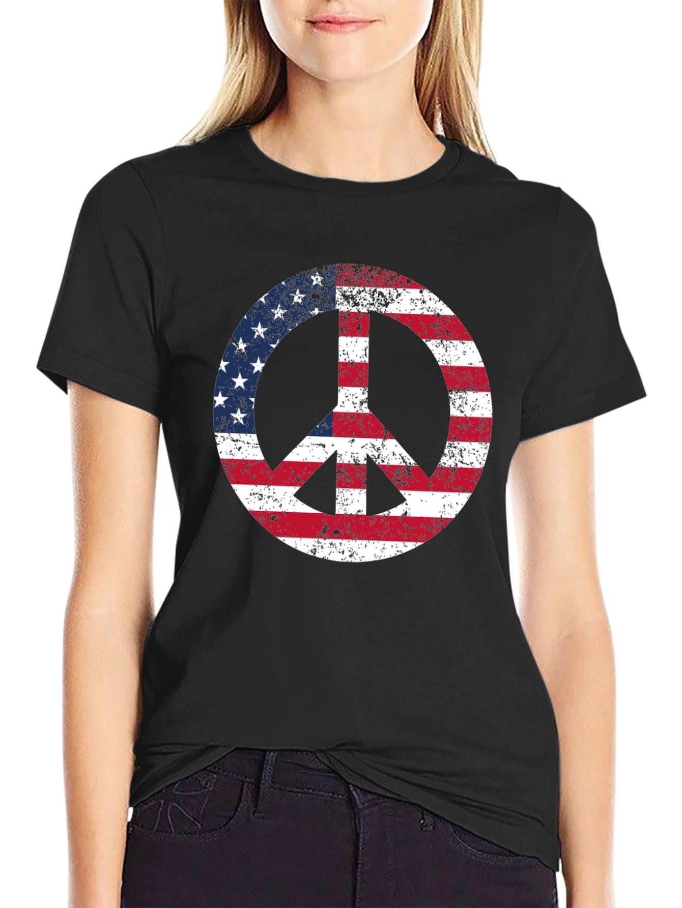 USA Flag Peace Sign Graphic T-Shirt