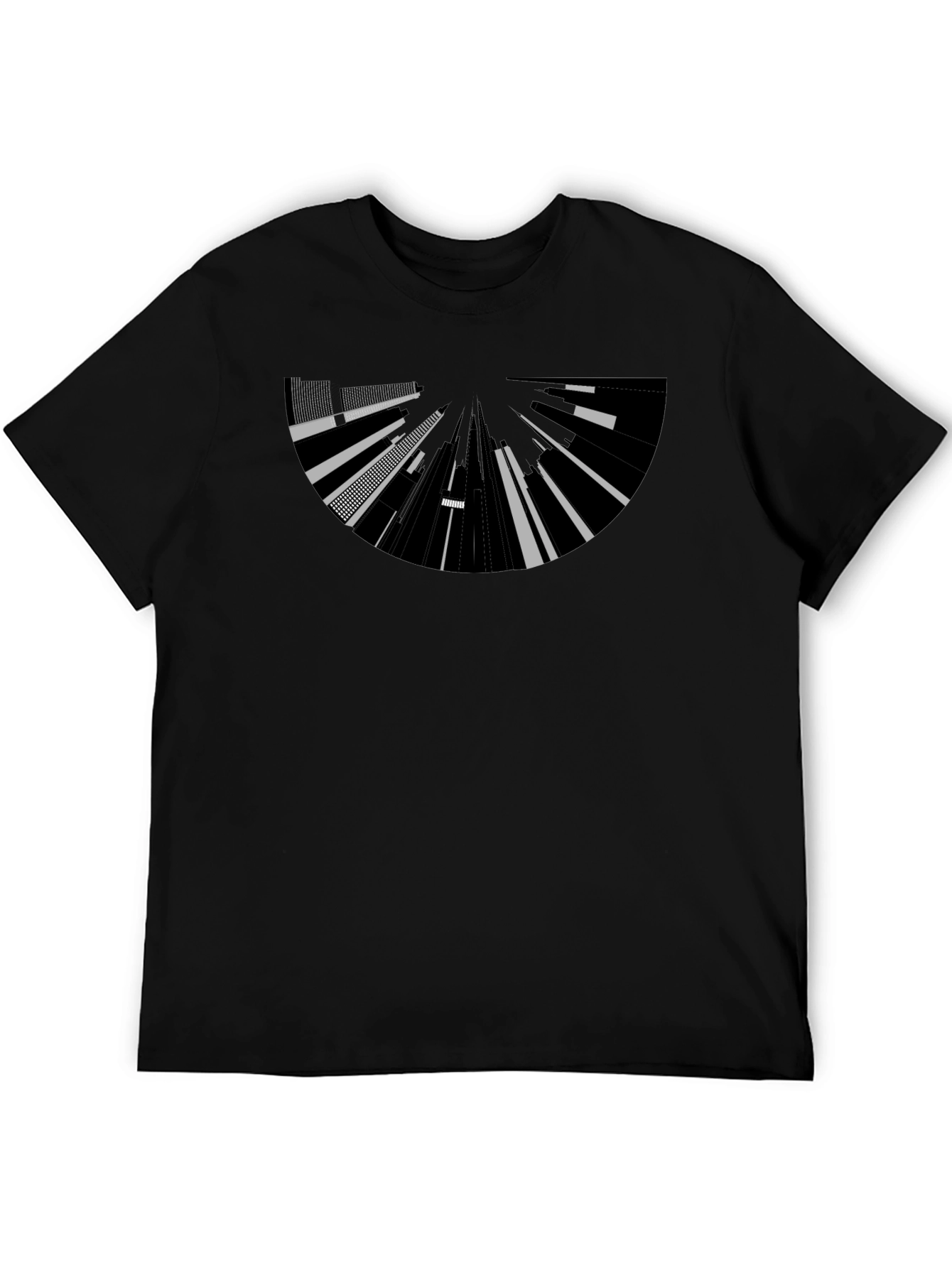 Abstract Cityscape Graphic Tee - Black Cotton