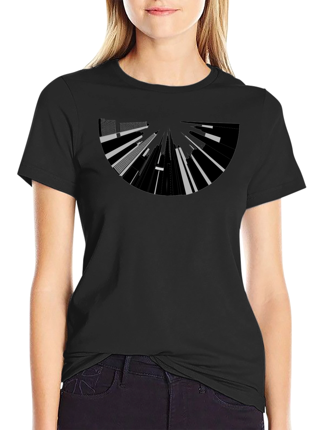Abstract Cityscape Graphic Tee - Black Cotton
