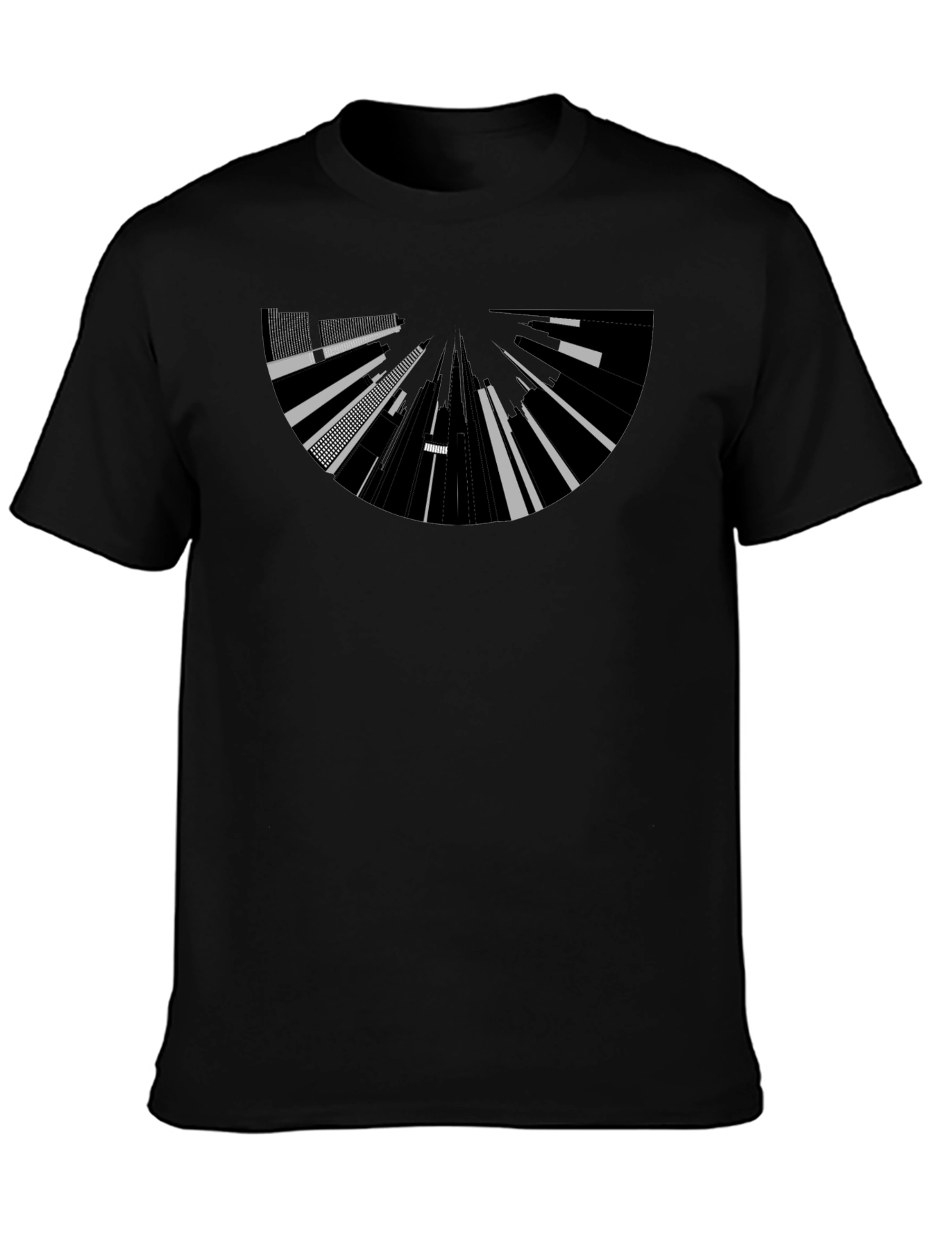 Abstract Cityscape Graphic Tee - Black Cotton
